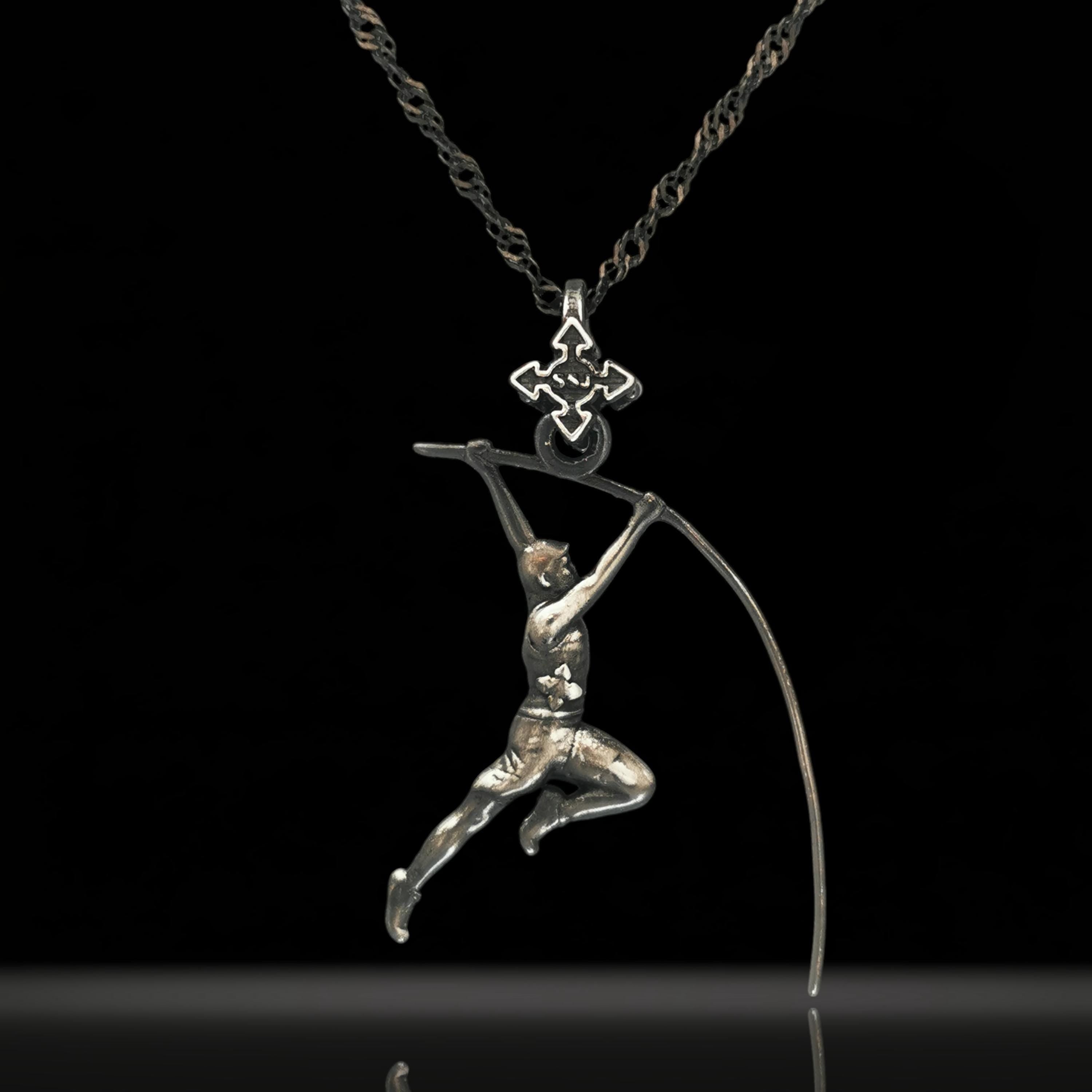 Pole Vault Pendant for Men – Vintage Style 925 Silver Jewelry – Retro Sports Necklace Gift for Athlete, Coach or Track & Field Fan