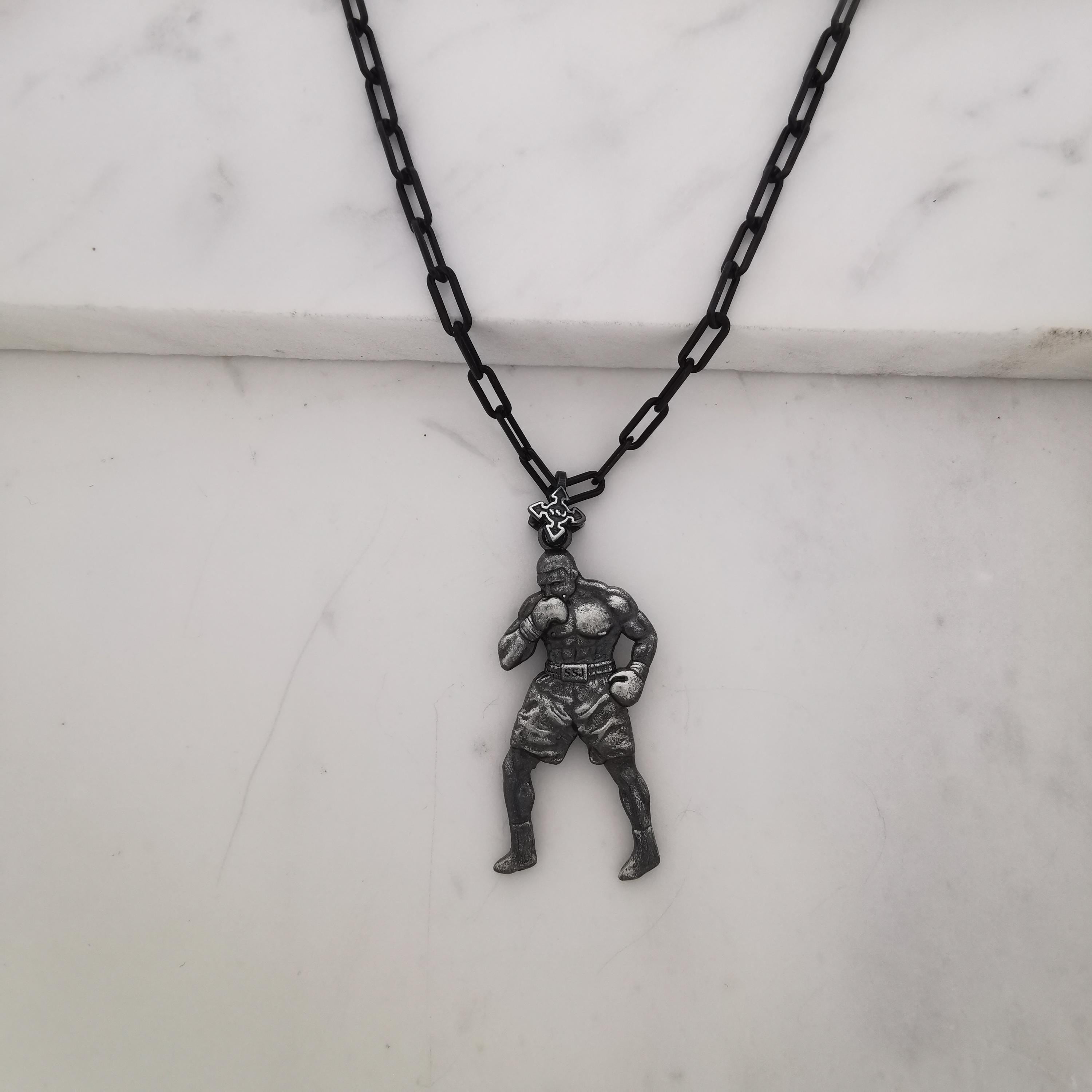 Boxing Jewelry Pendant for Men – Vintage Style 925 Silver Gift – Antiqued Sports Jewelry for Fighters, Coaches & Fans – Necklace