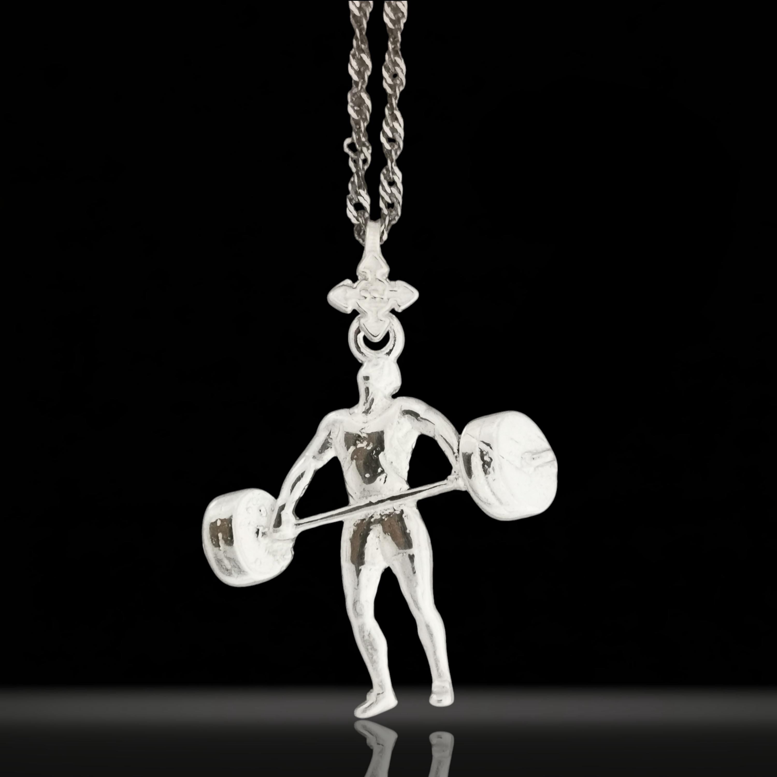 Weightlifting Pendant for Men – Classic Silver 925 Jewelry Gift – Handcrafted Gym Charm for Lifters, Athletes & Fitness Enthusiasts Necklace