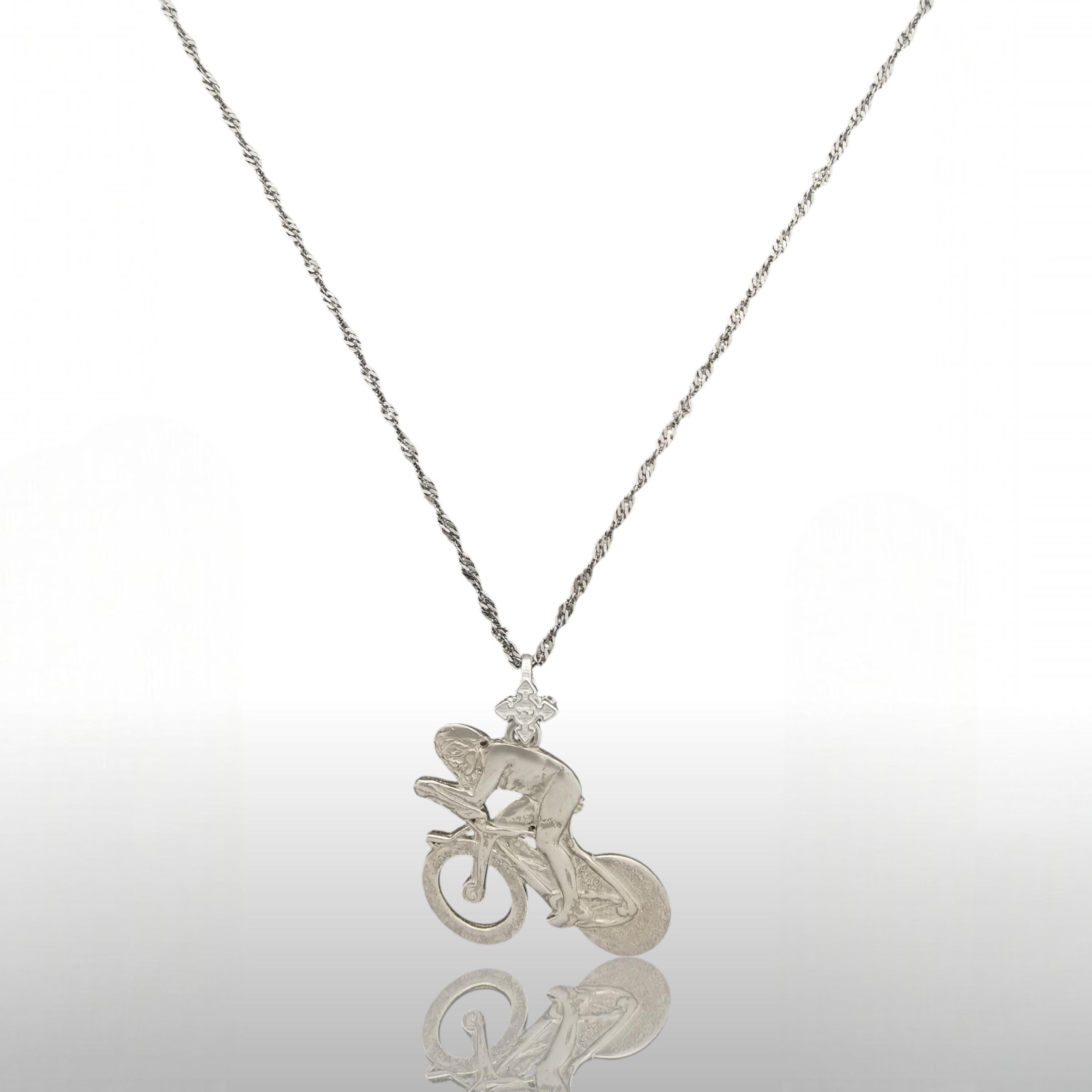Cycling Jewelry Pendant for Men – Classic Silver 925 Gift – Sports Accessory for Road Racers and Cyclists – Necklace