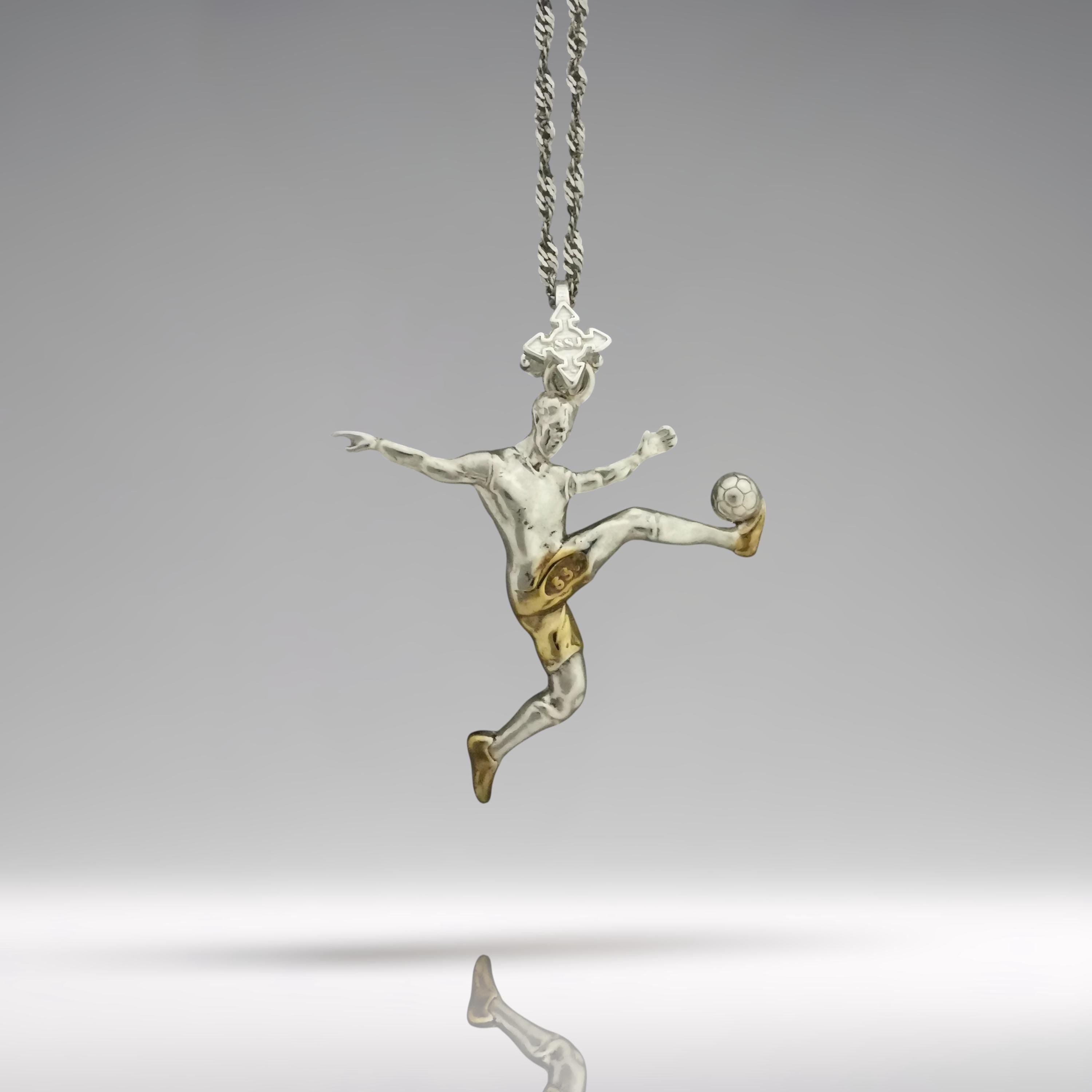 Football Soccer Jewelry Pendant for Men – Silver with Gold Detail 925 Gift – Sports Accessory for Teen Boys and Players – Necklace