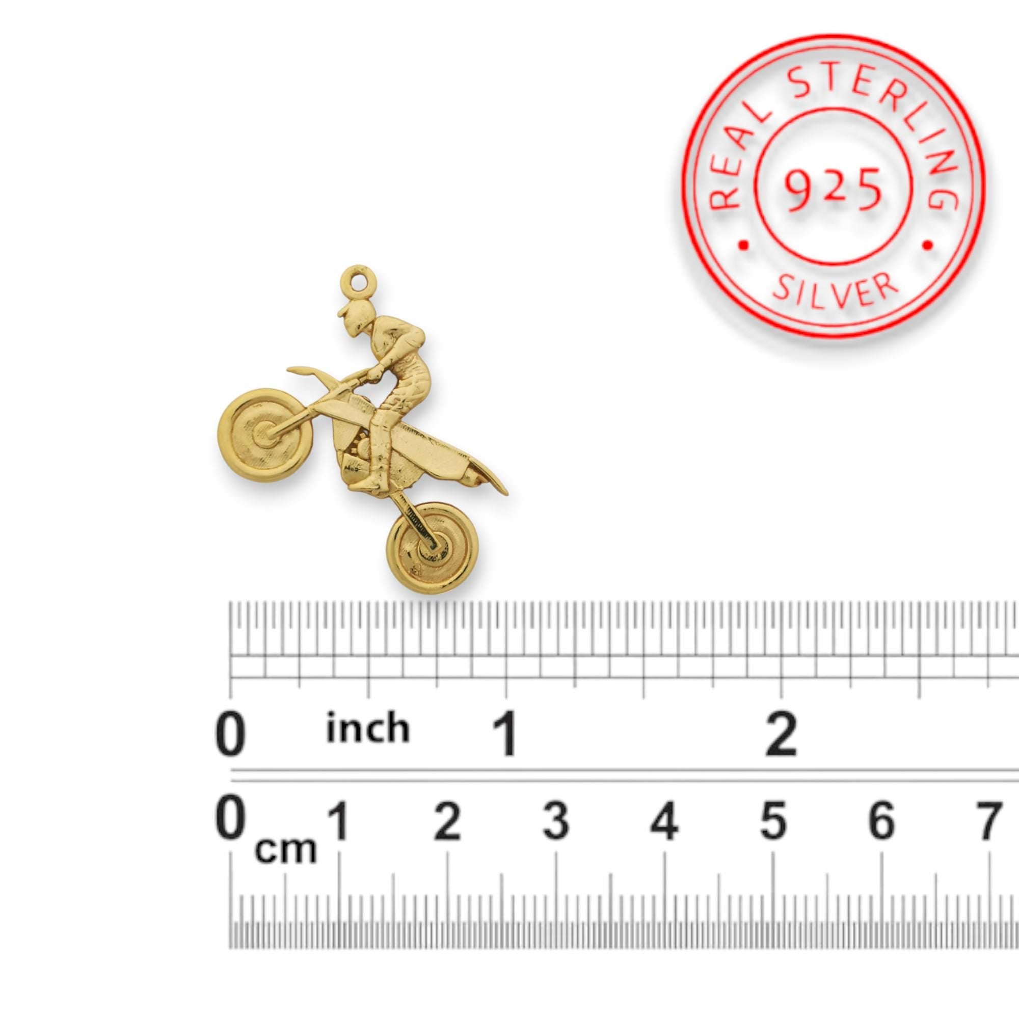 Motocross Jewelry Pendant for Men – Gold-Plated 925 Silver Sports Pendant – Gift for MX Riders, Racers, or Motorsport Fans -Necklace