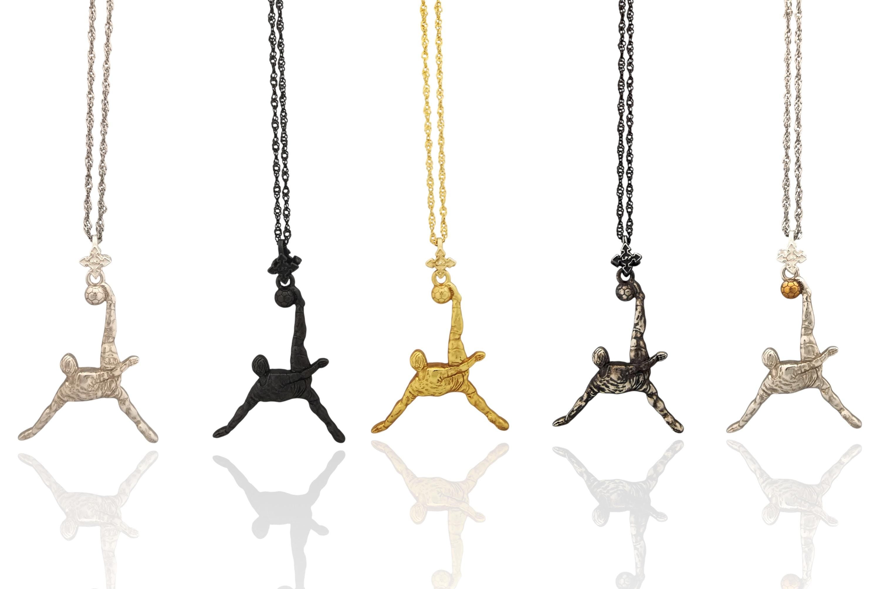 Football (Soccer) Jewelry Pendant for Men – Gold-Plated 925 Silver Gift – Bicycle Kick Sport Charm – Necklace