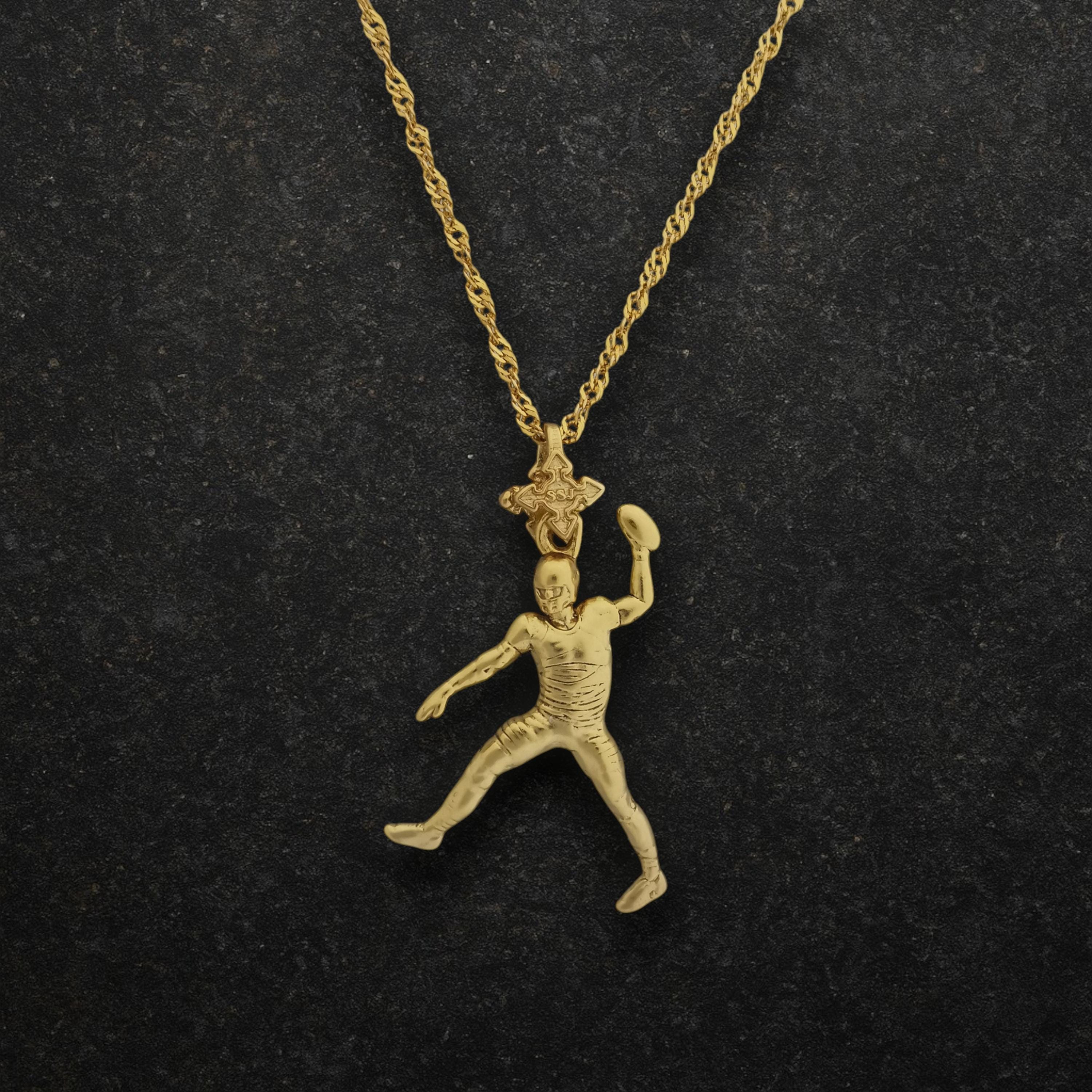 American Football Jewelry Pendant for Men Gold-Plated 925 Silver Gift for Players, Athletes & Fans, Handcrafted Sports Necklace for Game Day