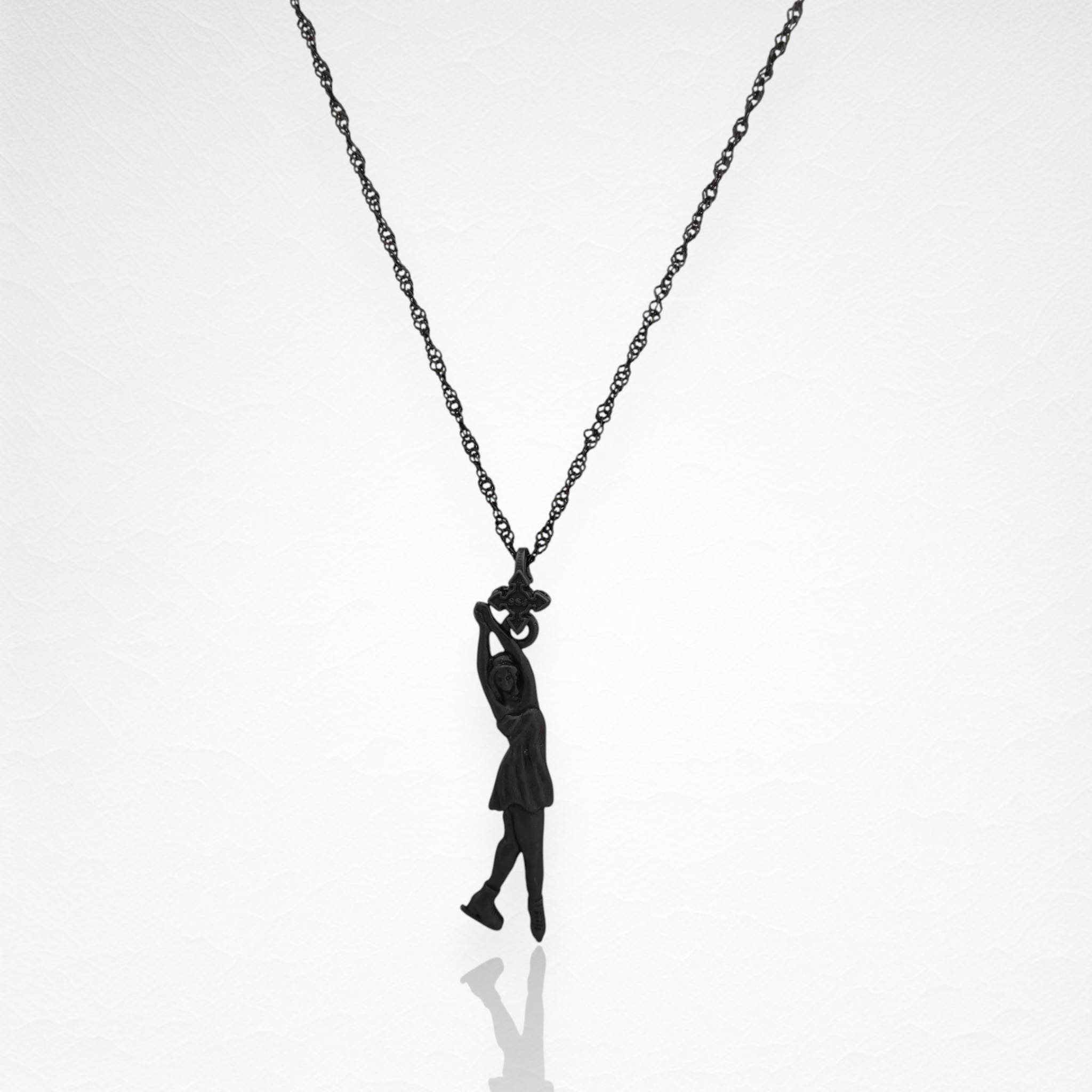 Figure Skating Jewelry Pendant for Girls – Oxidized Black 925 Silver Gift – Handcrafted Charm for Skaters, Coaches & Fans – Necklace