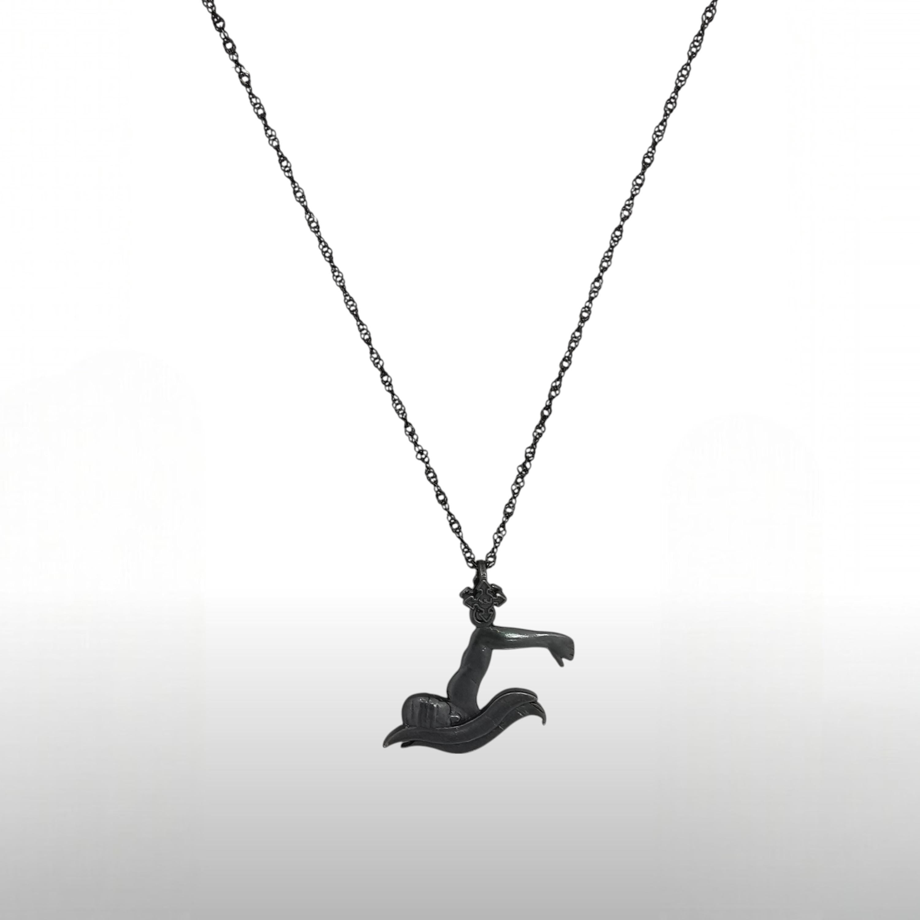 Swimming Jewelry Pendant for Men and Teen Boys – Oxidized Black 925 Silver Gift – Sports Accessory for Breaststroke Swimmers – Necklace
