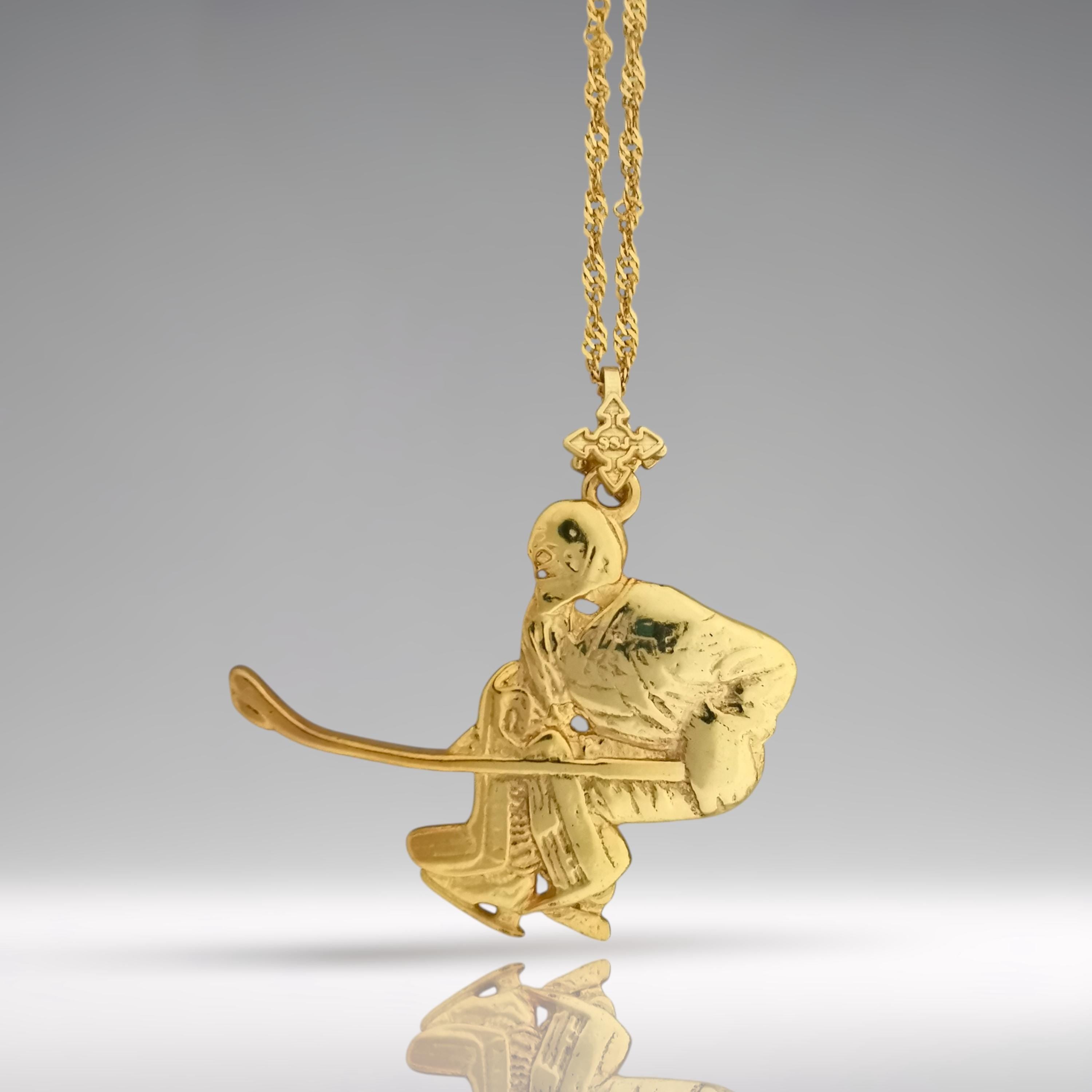 Ice Hockey Jewelry Pendant for Men – Gold-Plated 925 Silver Goalie Gift – Handcrafted Sports Charm for Athletes and Fans – Necklace