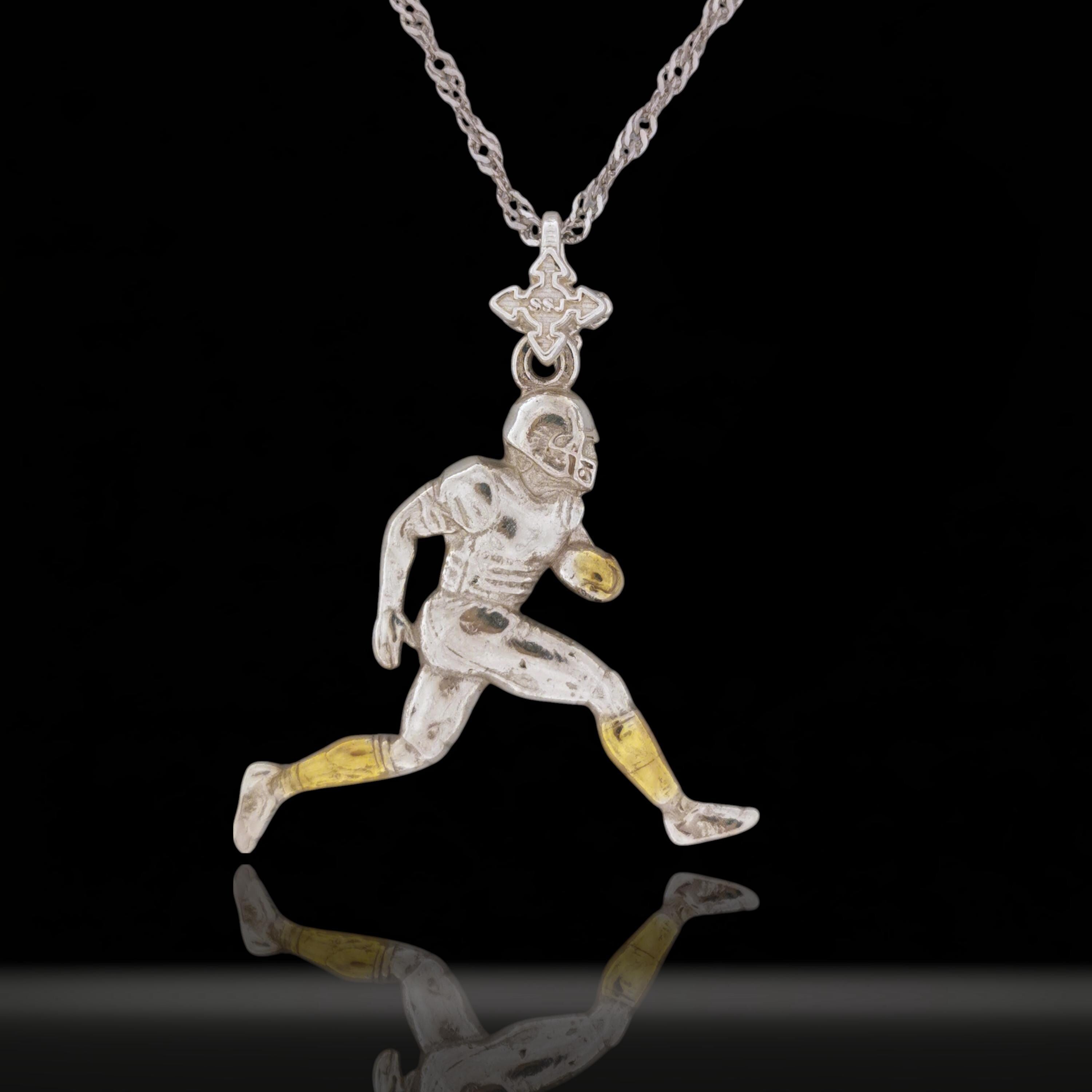 American Football Jewelry Pendant for Men – Silver with Partial Gold Plating 925 Gift Elegant Two-Tone Sports Accessory for Players Necklace