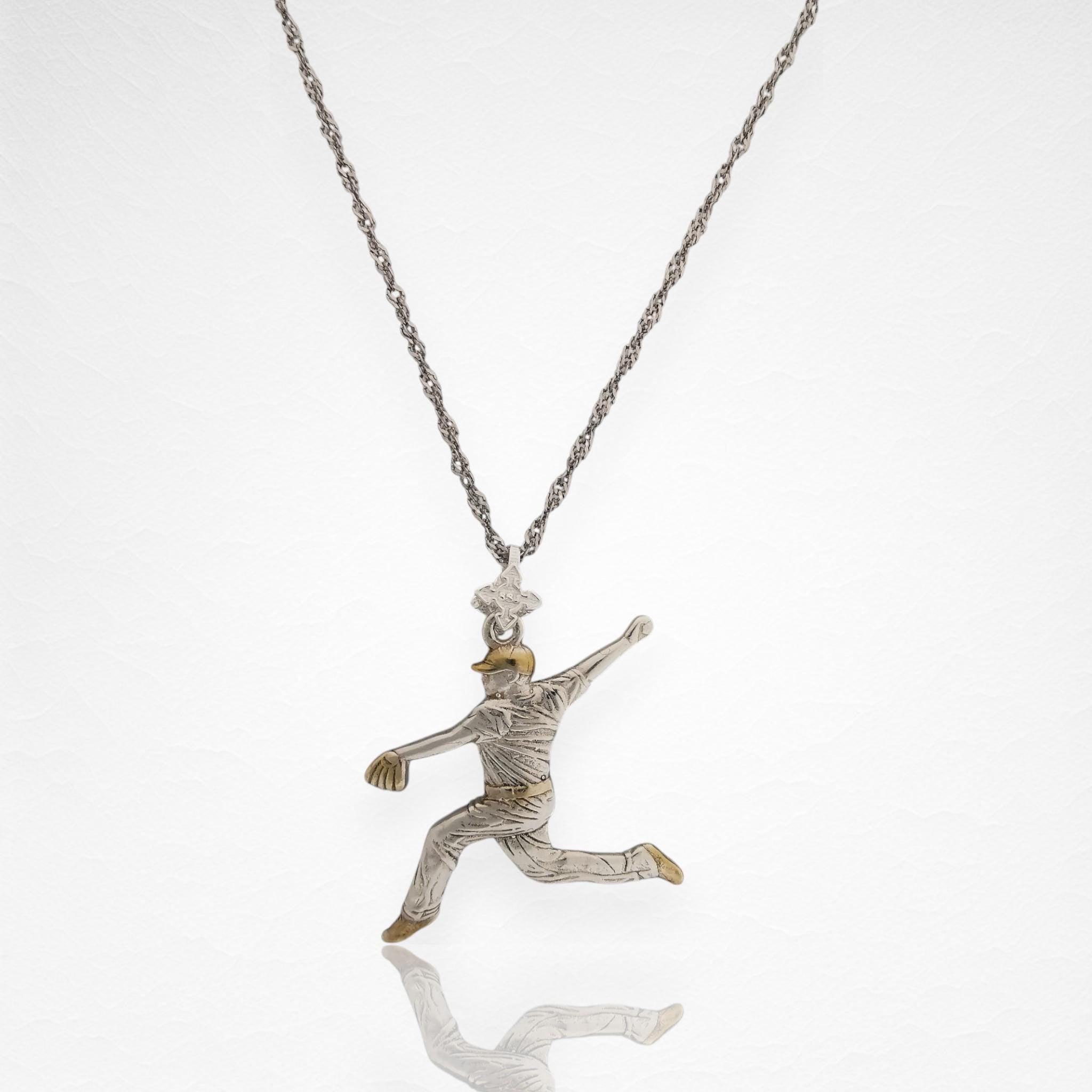 Baseball Jewelry Pendant for Men – 925 Silver with Partial Gold Plating – Handcrafted Sport Charm for Players & Pitchers – Necklace