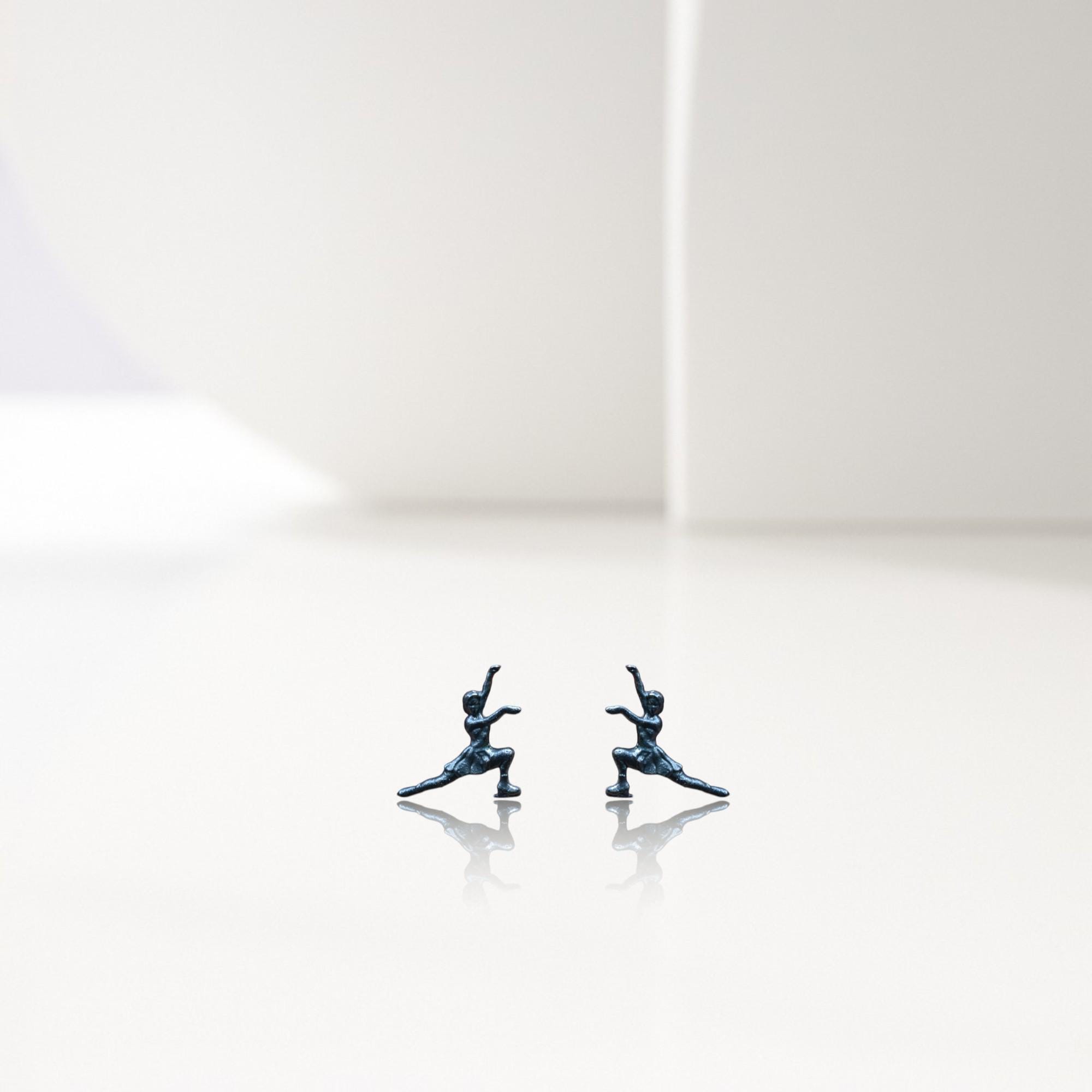 Minimalist Figure Skating Stud Earrings Black Oxidized 925 Silver Jewelry for Women Gift for Skater Athlete or Coach Small Sports Earrings