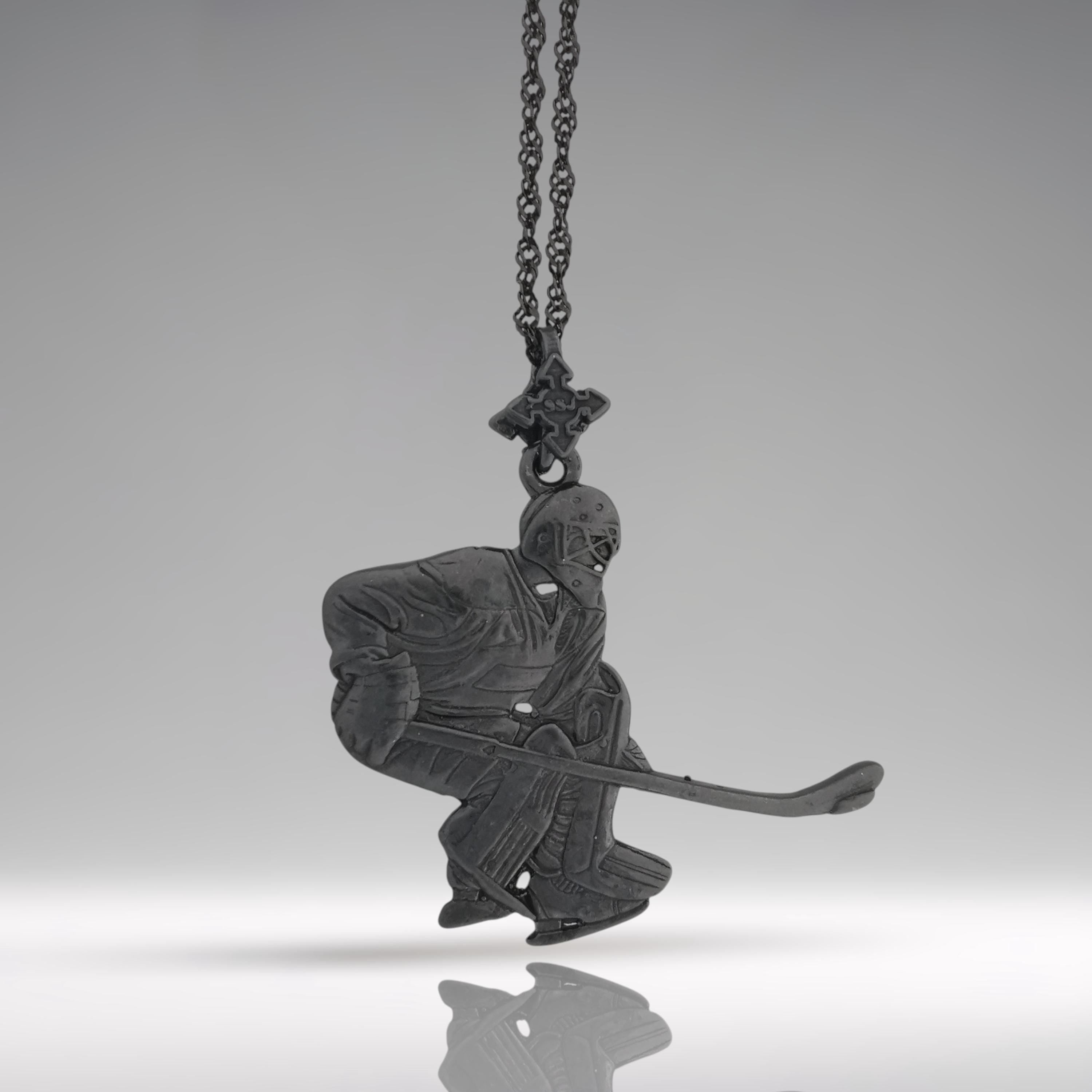 Ice Hockey Jewelry Pendant for Men – Oxidized Black 925 Silver Goalie Gift – Handcrafted Sports Charm for Athletes and Fans – Necklace