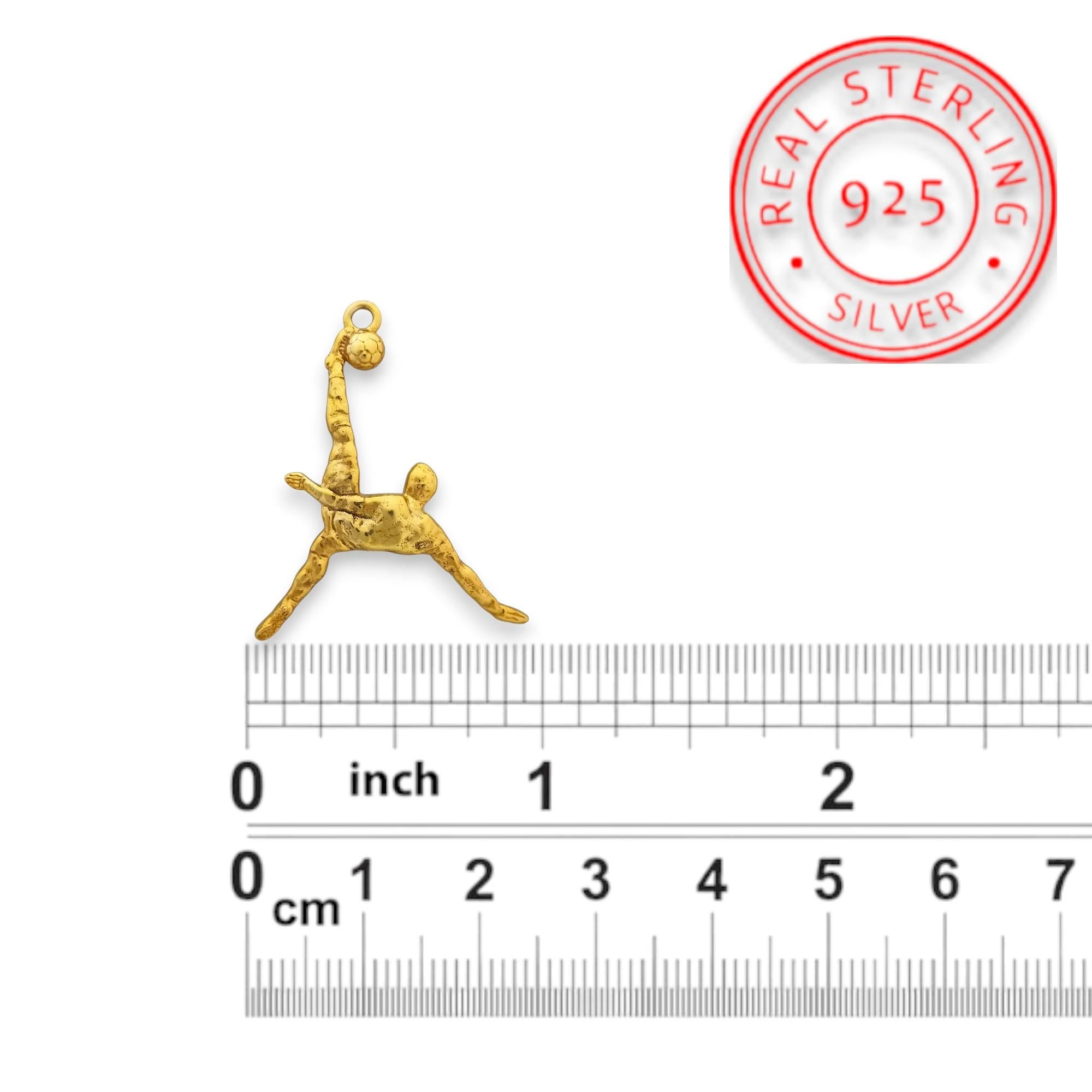 Football (Soccer) Jewelry Pendant for Men – Gold-Plated 925 Silver Gift – Bicycle Kick Sport Charm – Necklace