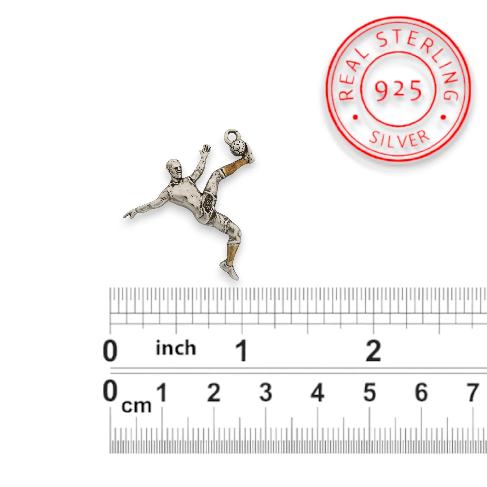 Football (Soccer) Pendant for Men – 925 Silver with Partial Gold Plating Jewelry Gift – Handcrafted Sports Charm for Players, Necklace