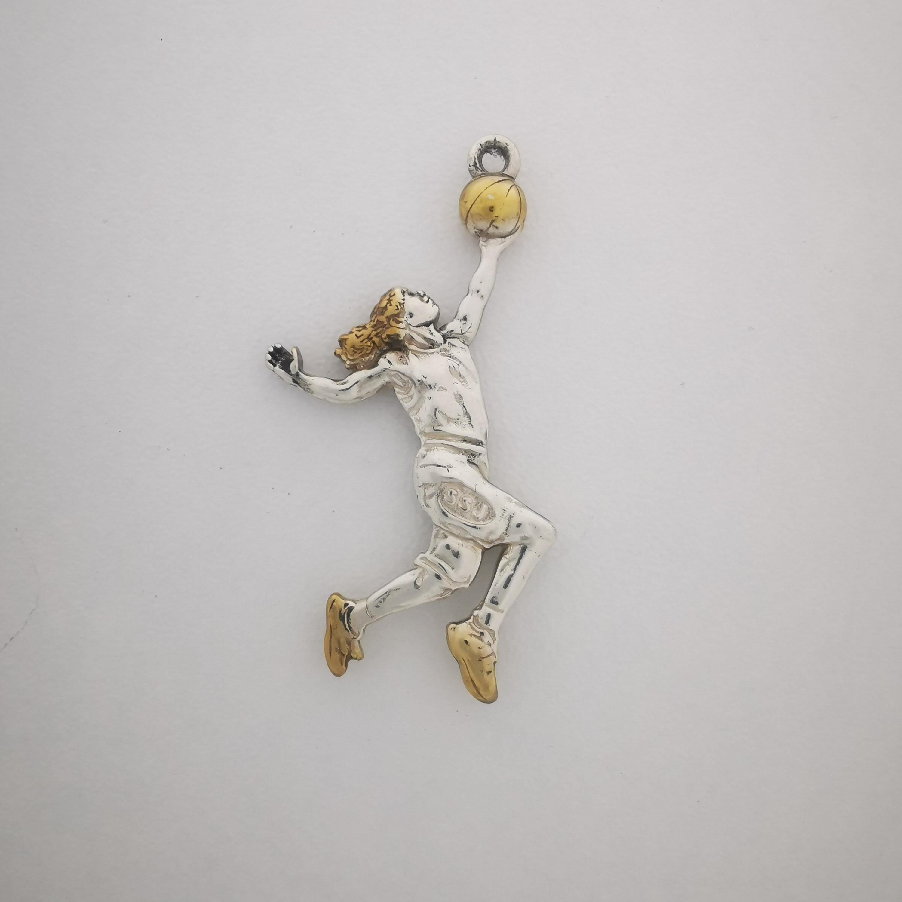 Basketball Jewelry Pendant for Women – Silver with Gold Accent 925 Gift – Elegant Sports Accessory for Girls and Players – Necklace