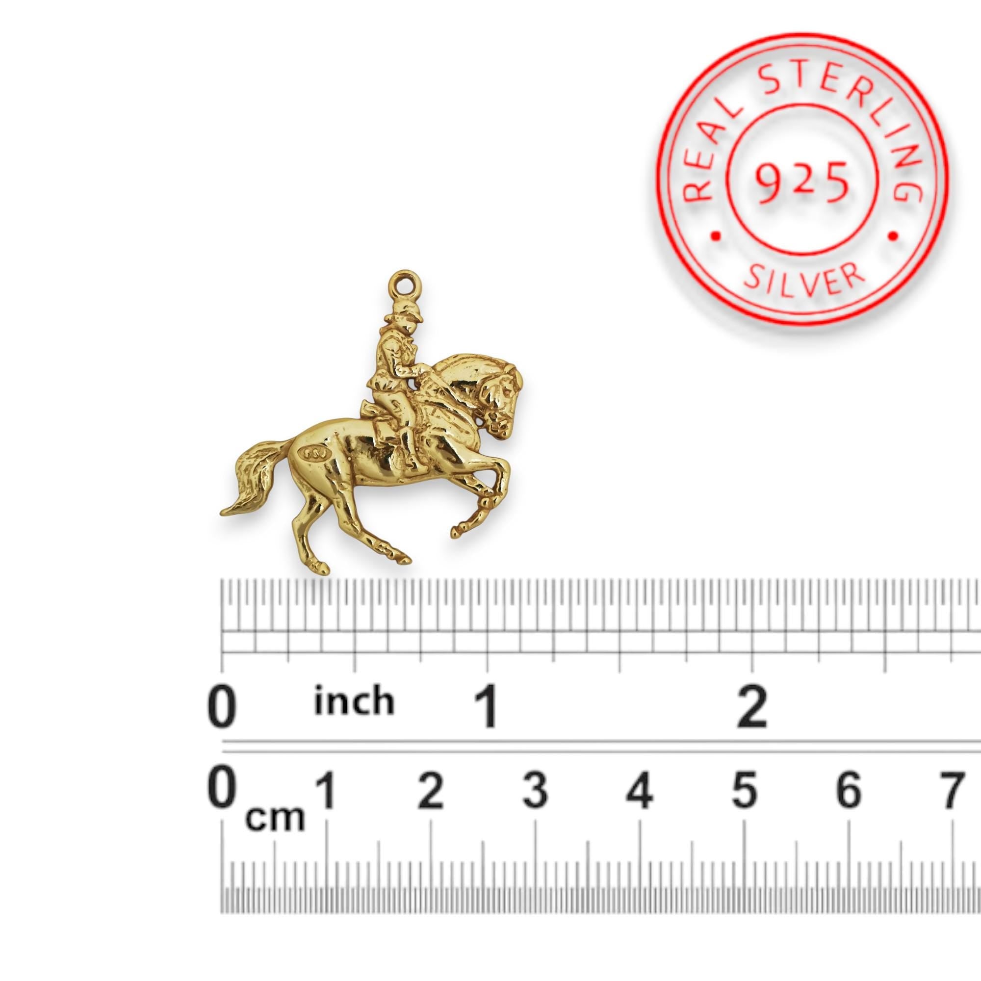 Dressage Jewelry Pendant for Men – Gold-Plated 925 Silver Gift – Equestrian Accessory for Riders and Horse Sport Lovers – Necklace