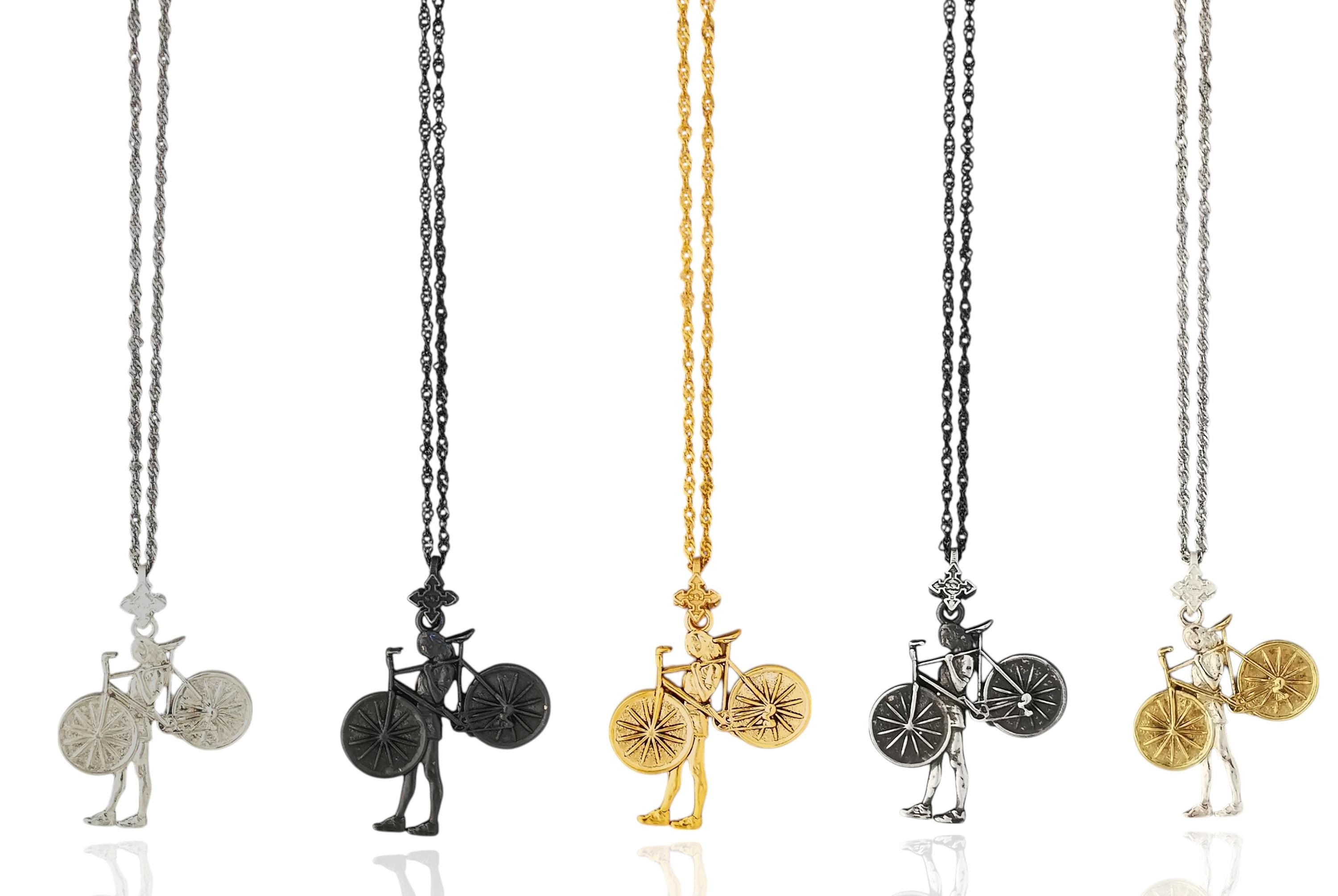 Cycling Jewelry Pendant for Women – Gold-Plated 925 Silver Gift – Elegant Sports Accessory for Cyclists and Coaches – Necklace