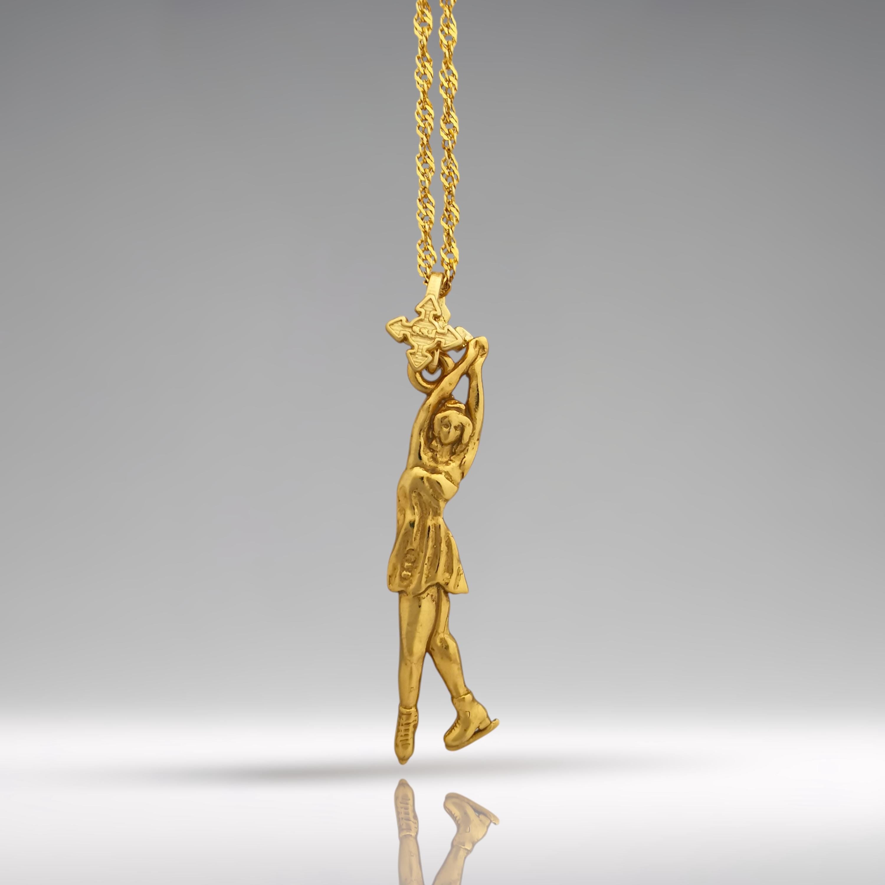 Figure Skating Jewelry Pendant for Girls – Gold-Plated 925 Silver Gift – Sports Charm for Skaters, Coaches & Fans – Necklace