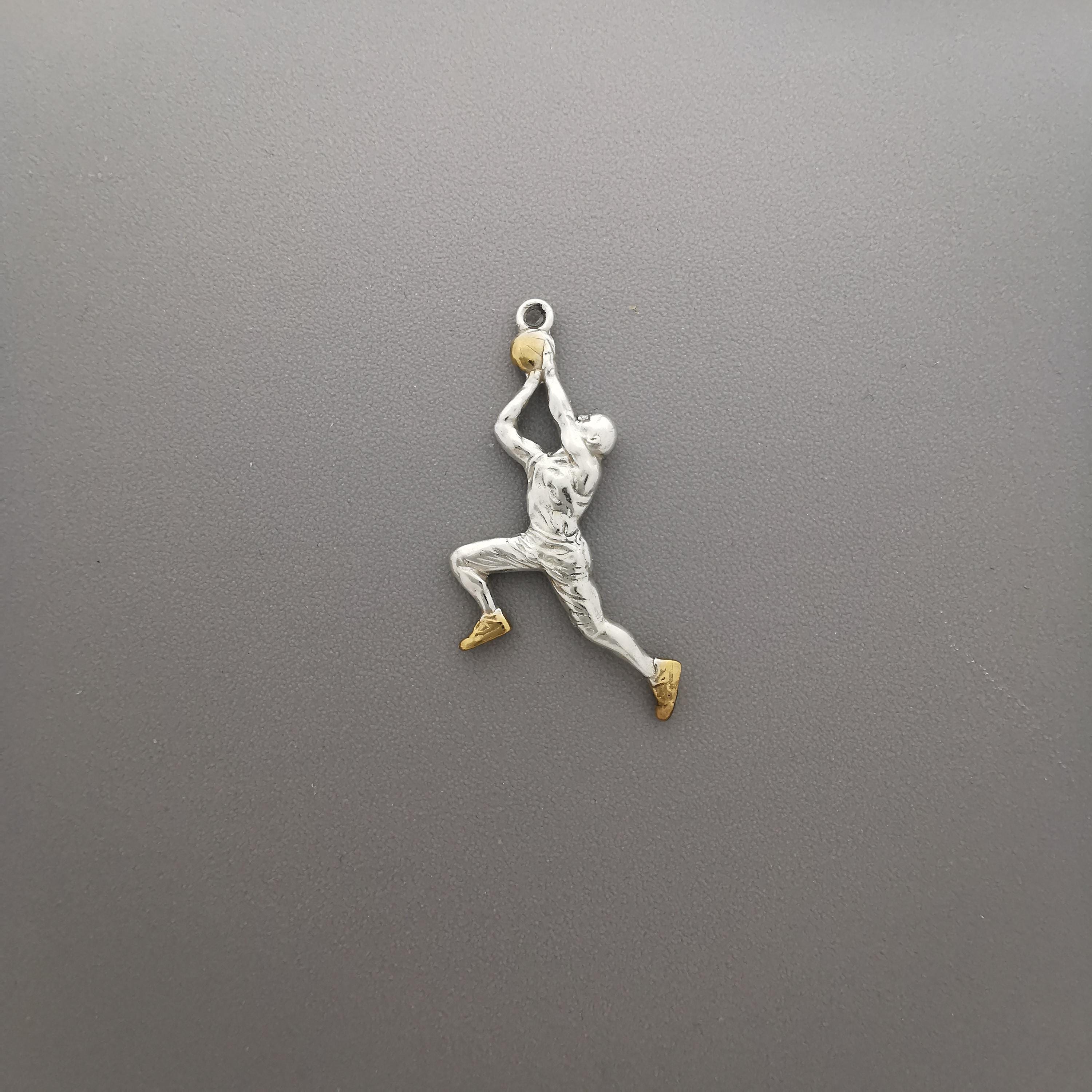 Basketball Jewelry Pendant for Men – Two Tone 925 Silver with Gold Detail – Elegant Sports Gift – Necklace