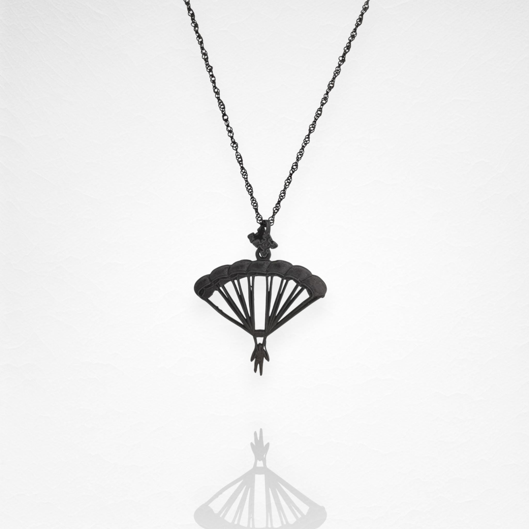 Skydiving Jewelry Pendant for Men and Women – Oxidized Black 925 Silver Gift – Handcrafted Sports Charm for Extreme Movement – Necklace