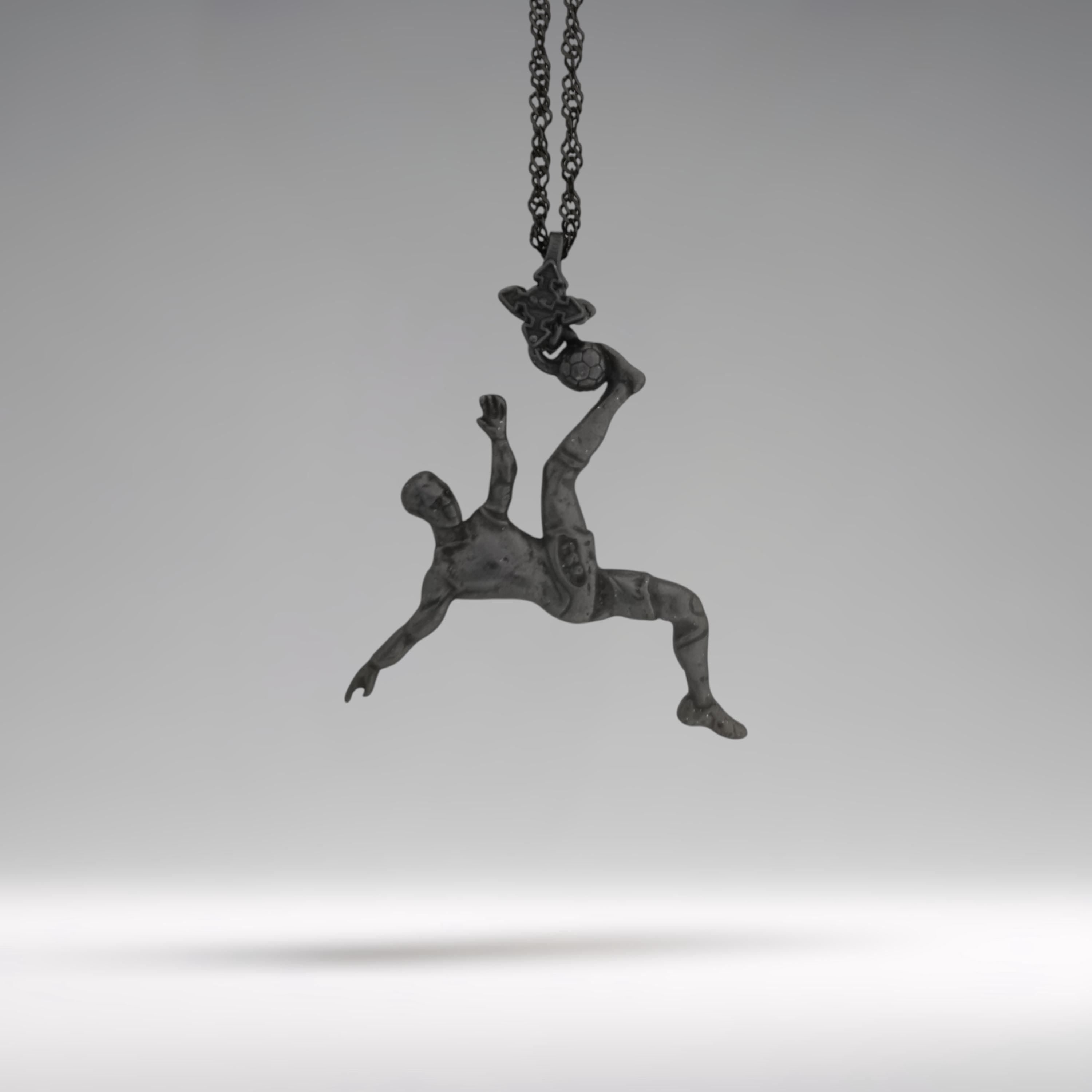 Football (Soccer) Pendant for Men – Oxidized Black 925 Silver Jewelry Gift – Handcrafted Sports Charm for Players, Coaches & Fans – Necklace