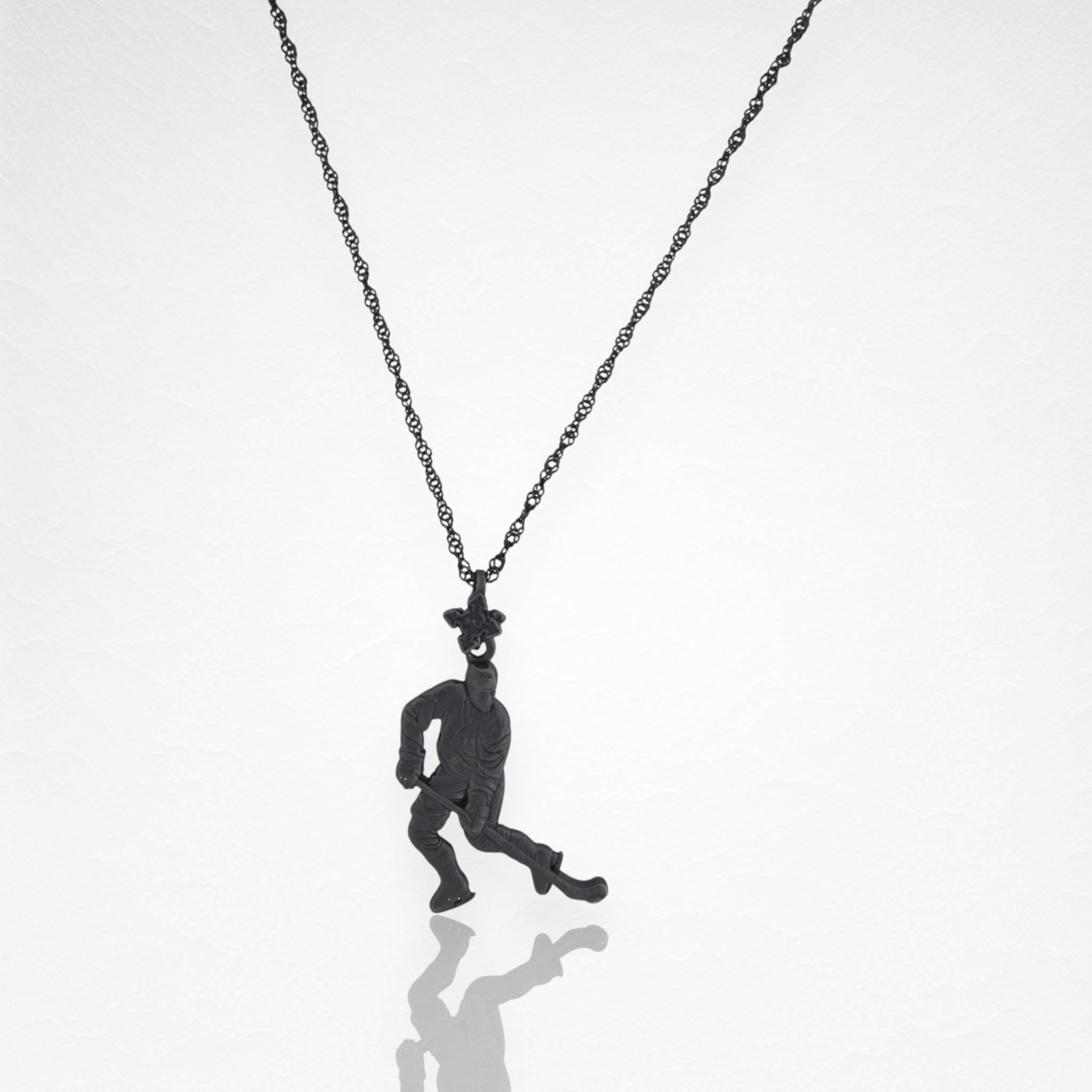 Ice Hockey Jewelry Pendant for Men – Oxidized Black 925 Silver Gift – Handcrafted Sports Accessory for Players and Coaches – Necklace