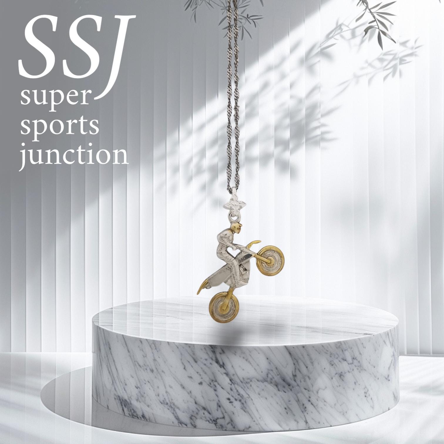 Motocross Jewelry Pendant for Men, 925 Silver Partial Gold Plating, Bold Sports Jewelry Gift for Riders, Racers, and Off-Road Fans Necklace