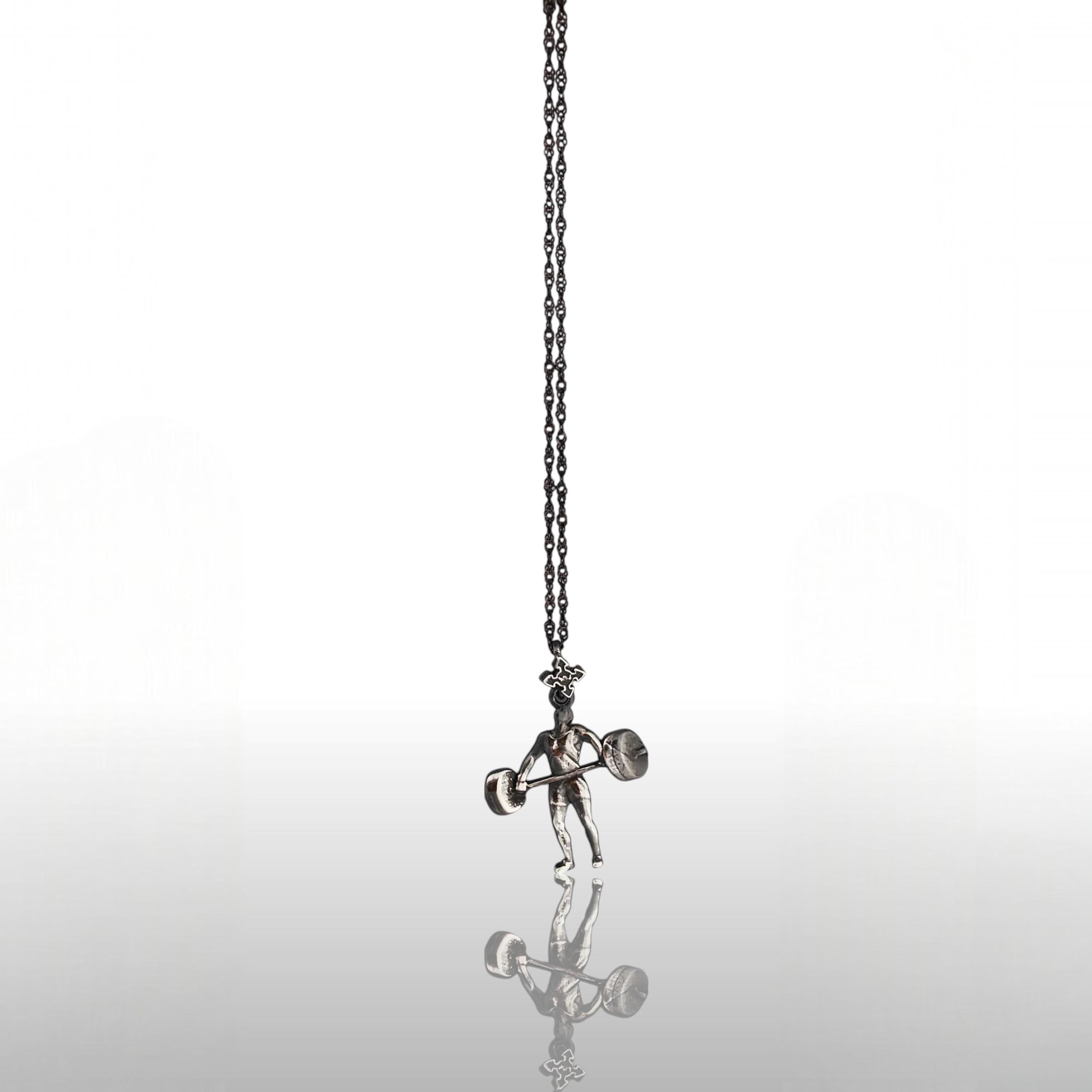 Weightlifting Pendant for Men Vintage Style 925 Silver Jewelry Gift Classic Gym Charm for Bodybuilders, Coaches & Strength Athletes Necklace
