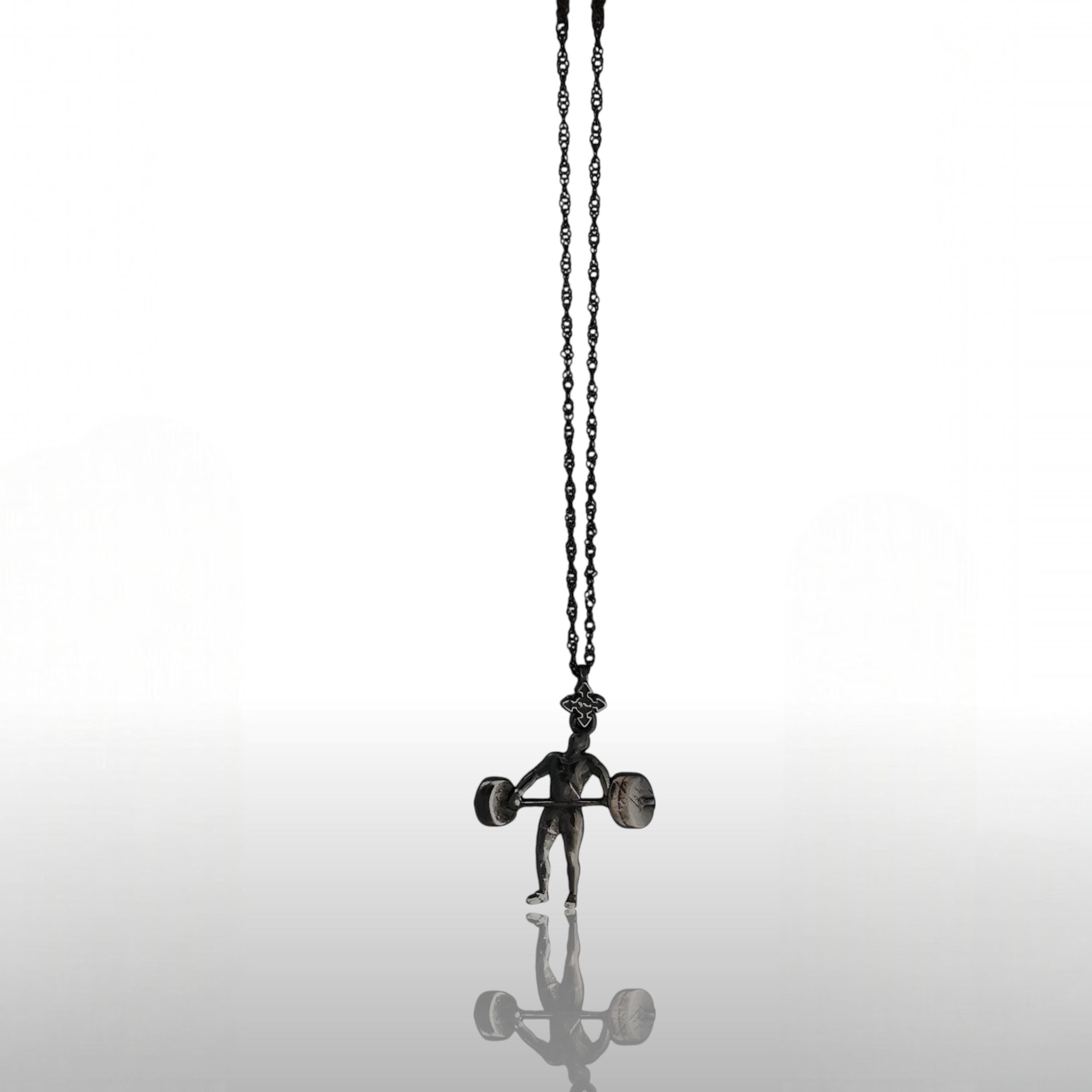 Weightlifting Pendant for Men Oxidized Black 925 Silver Jewelry Gift – Gritty Gym Charm for Lifters, Coaches & Strength Athletes – Necklace