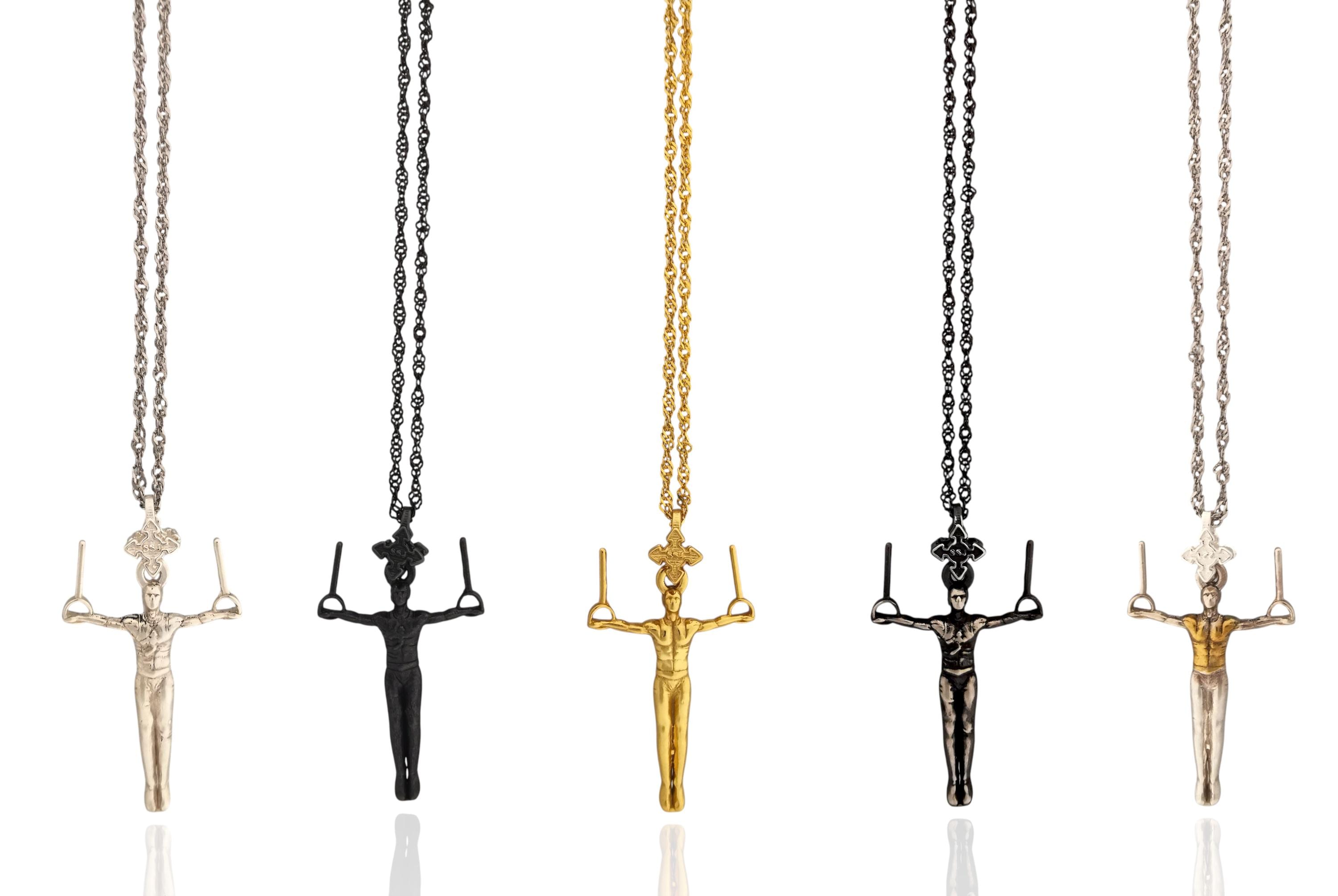 Gift for Gymnast – Gold-Plated Artistic Gymnastics Pendant for Men – 925 Silver Sport Charm for Strength and Balance – Necklace