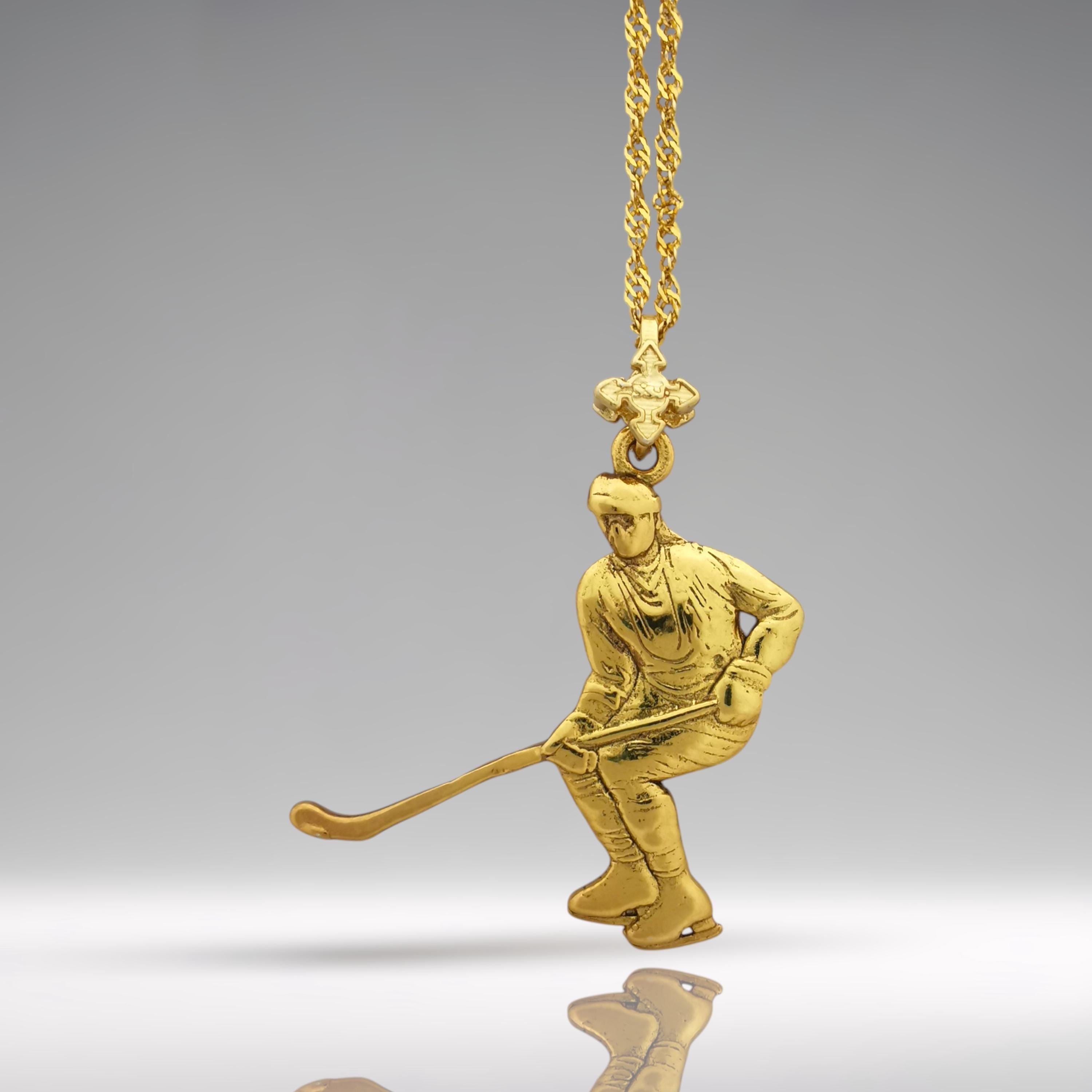 Ice Hockey Jewelry Pendant for Men – Gold-Plated 925 Silver Gift – Handcrafted Sport Charm for Players – Necklace