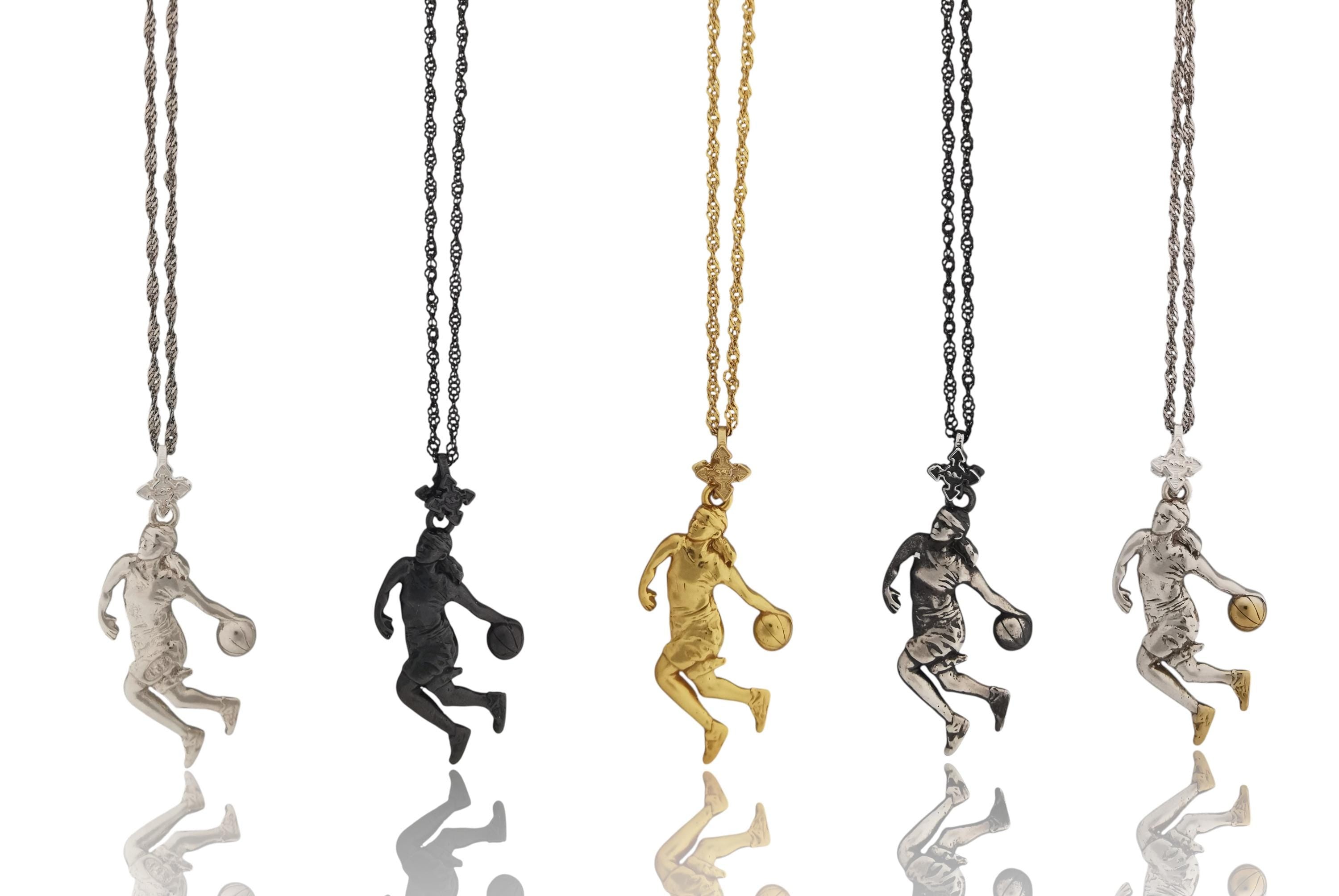 Basketball Pendant for Women and Girls, Oxidized Black 925 Silver Jewelry Gift Handcrafted Sports Charm for Players, Coaches & Fans Necklace