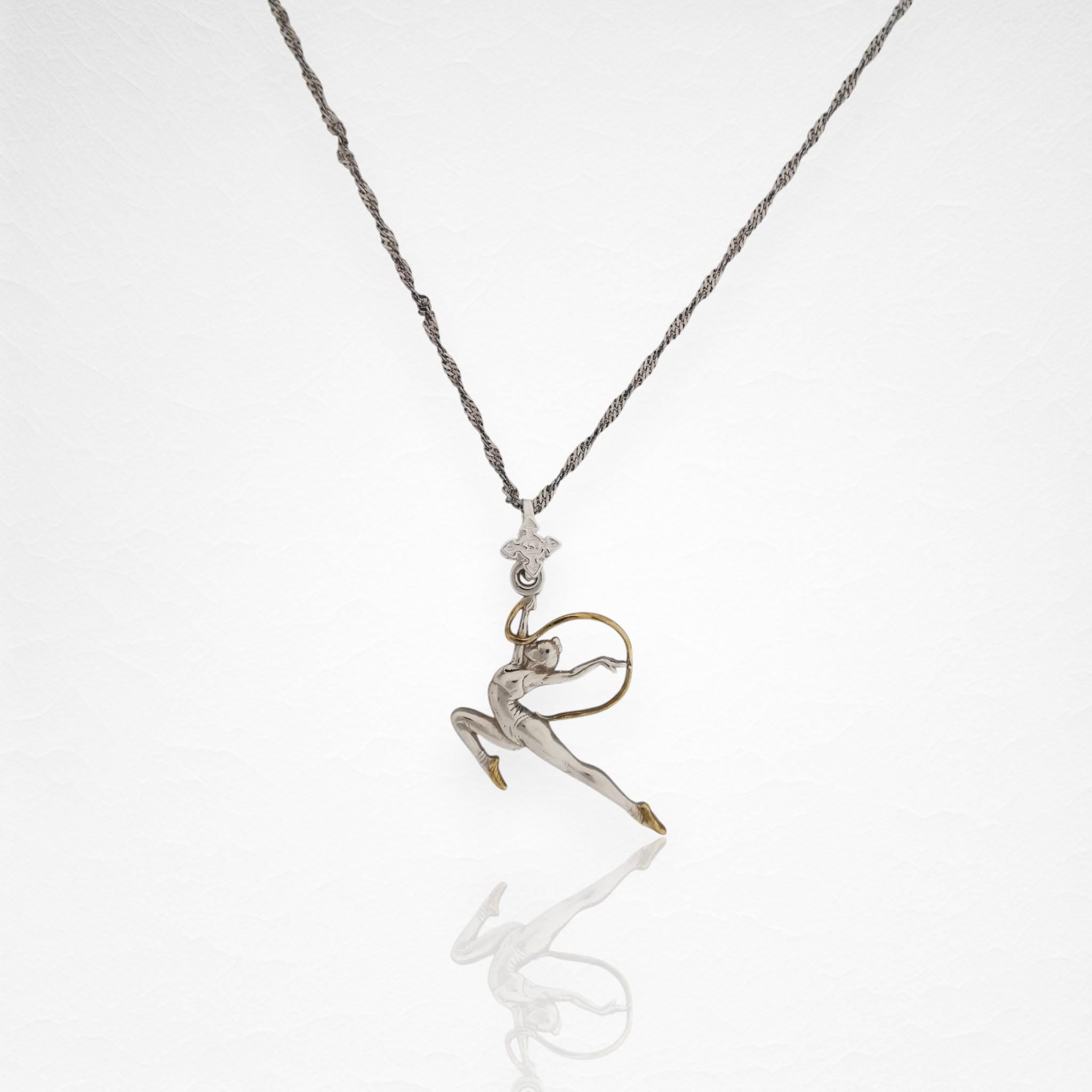 Rhythmic Gymnastics Jewelry Pendant for Girls – 925 Silver with Partial Gold Plating Gift – Sports Accessory for Artistic Movement Lovers – Necklace