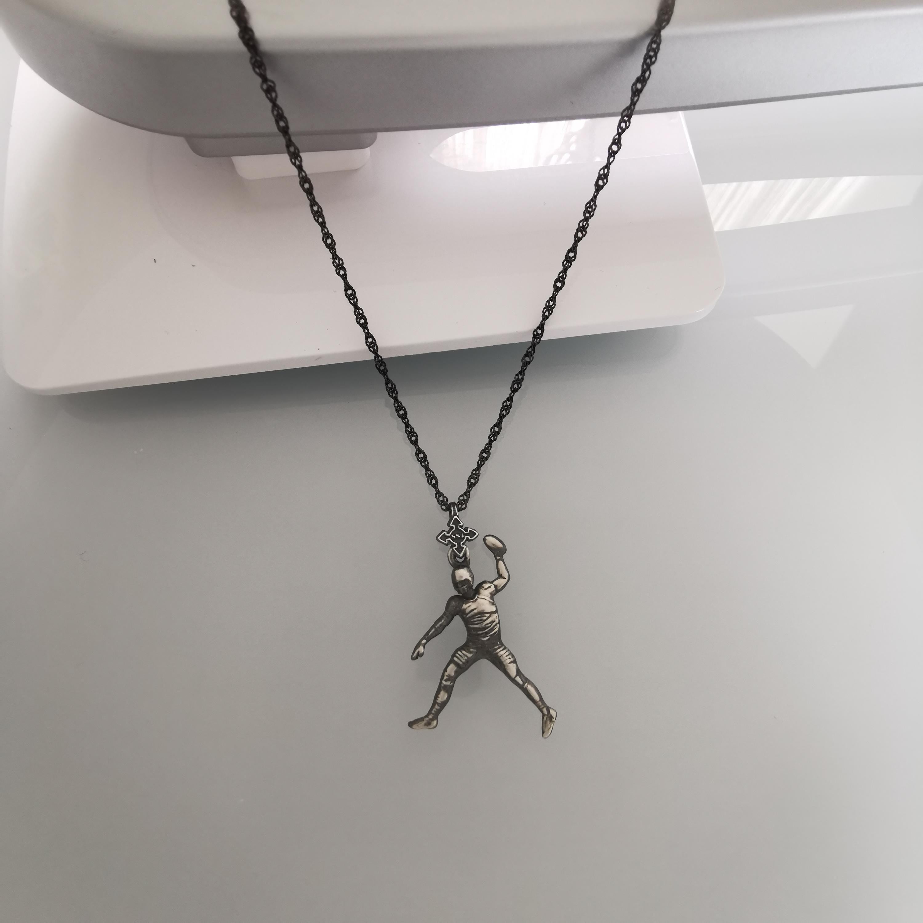American Football Jewelry Pendant for Men – Vintage Style 925 Silver Gift – Sports Necklace