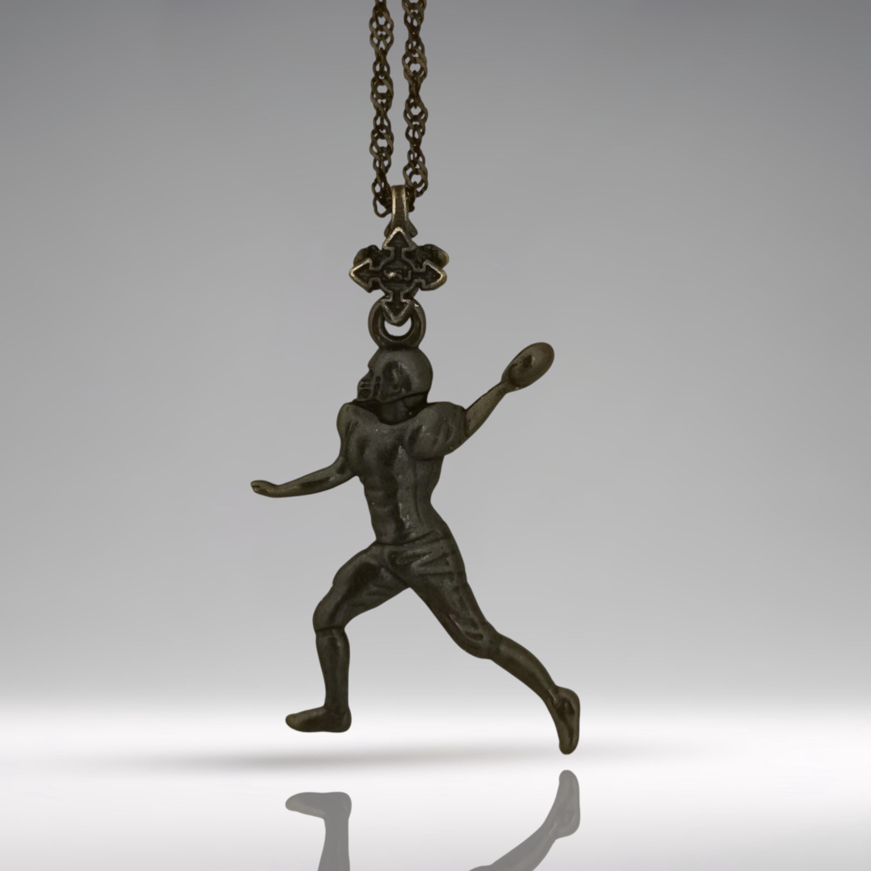American Football Jewelry Pendant for Men – Oxidized Black 925 Silver Gift – Rugged Sports Accessory for Game Day or Collectors – Necklace