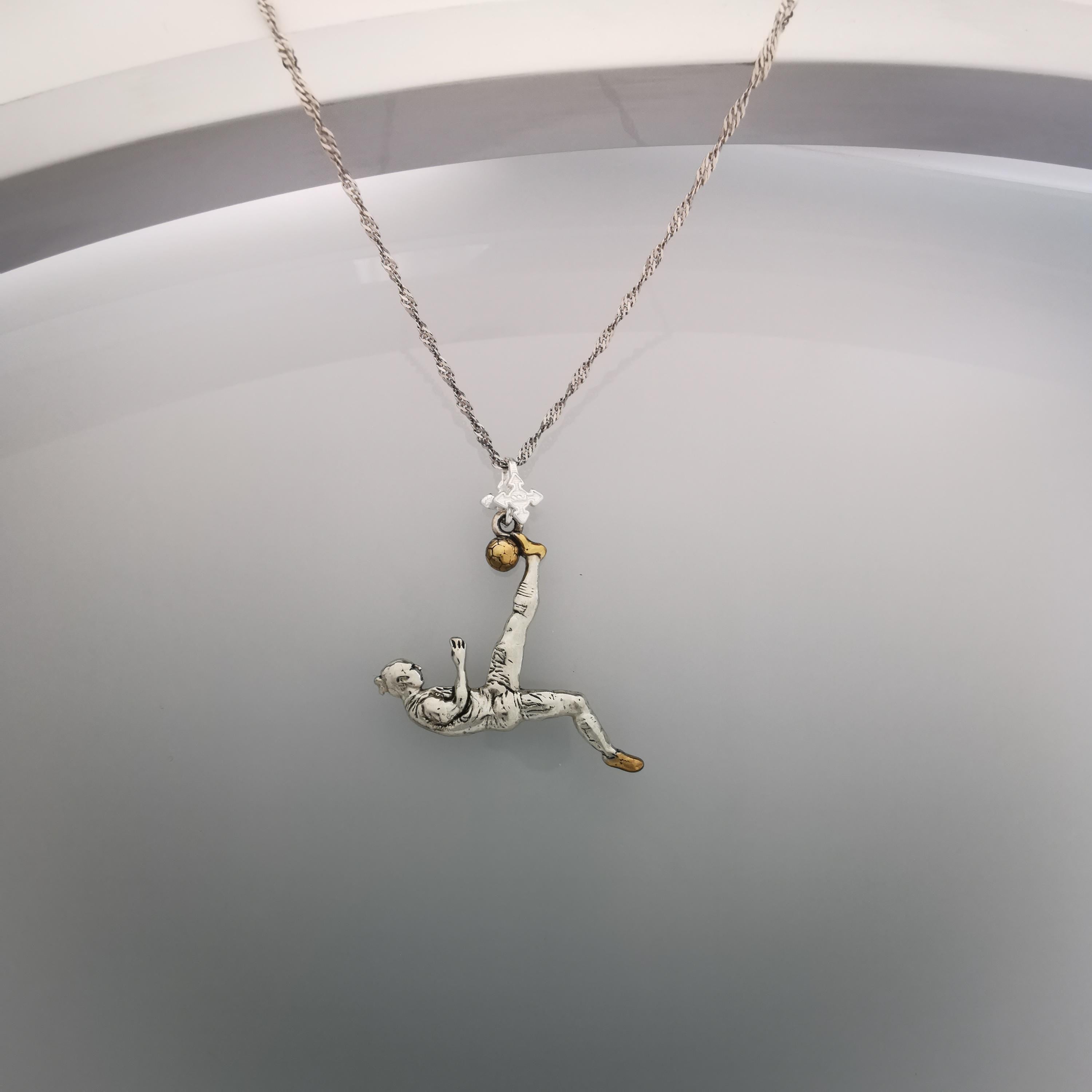 Football (Soccer) Jewelry Pendant for Men – 925 Silver with Partial Gold Plating – Handcrafted Sports Charm for Players – Necklace