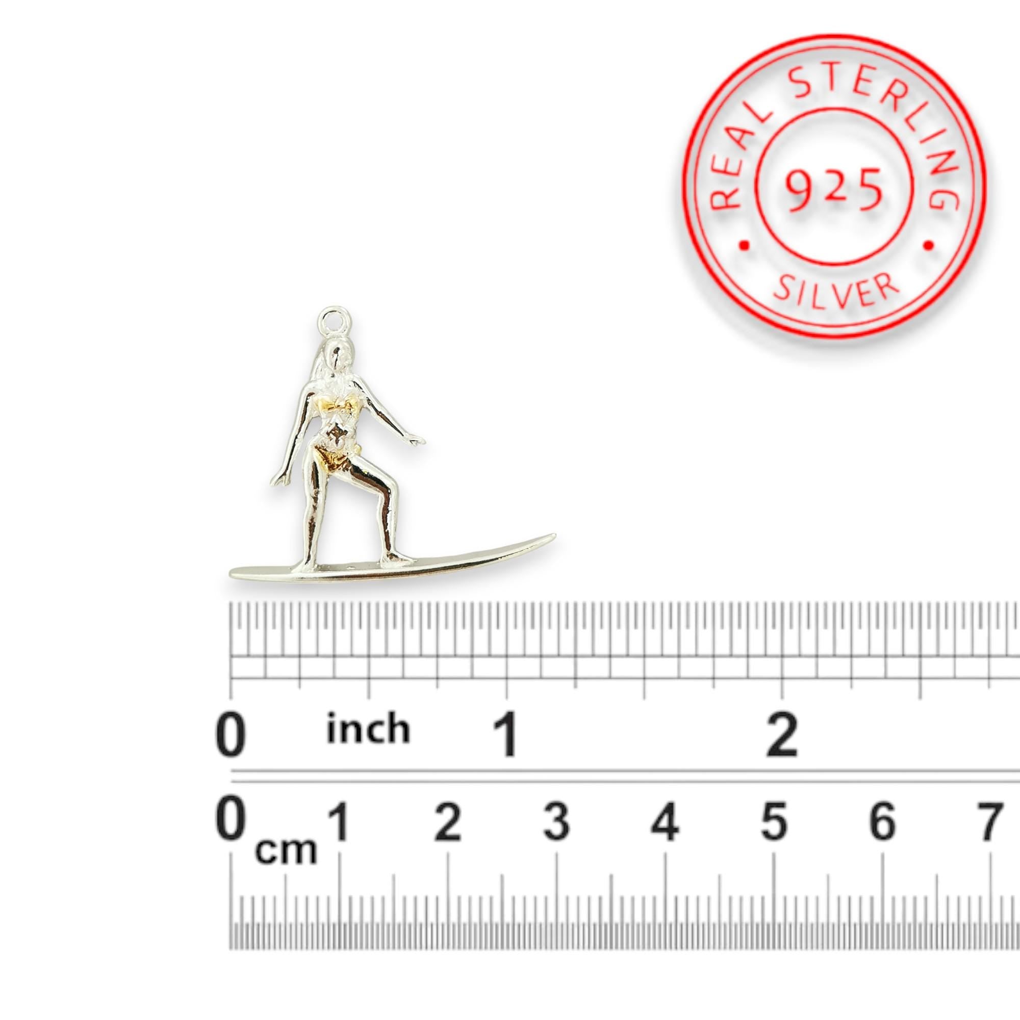 Surf Pendant for Women – 925 Silver with Gold Detail – Two-Tone Ocean Jewelry Gift for Surfer Girls – Handmade Beach Charm – Necklace
