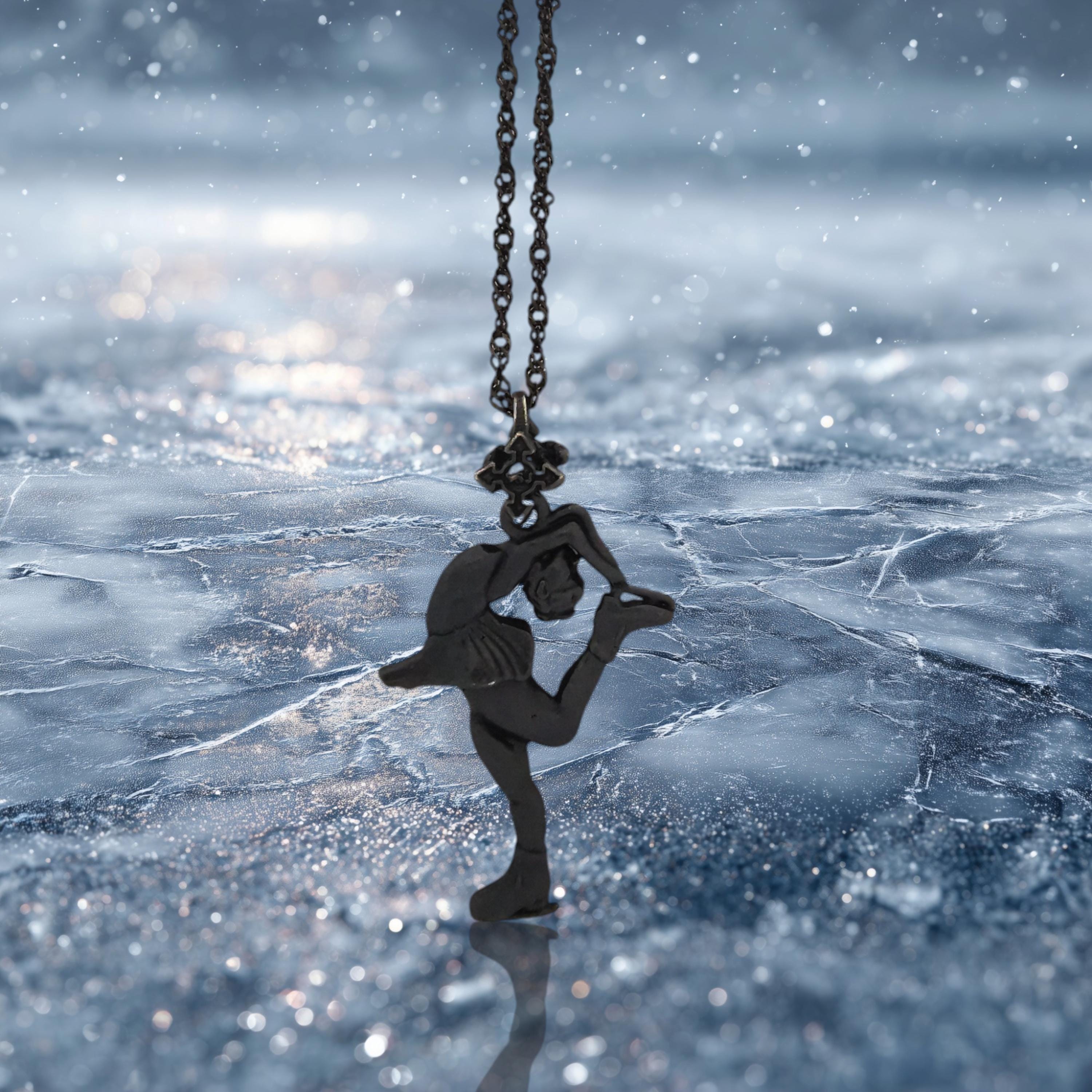 Figure Skating Jewelry Pendant for Women and Teen Girls – Oxidized Black 925 Silver Gift – Handcrafted Sports Charm for Skaters – Necklace
