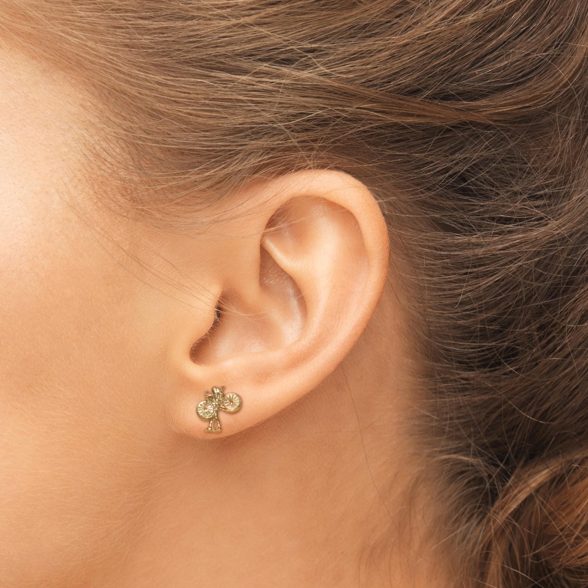 Minimalist Gold Earrings for Women, Gold-Plated Cycling Stud Earrings – 925 Silver Jewelry Gift for Women Riders, Coaches or Bike Lovers