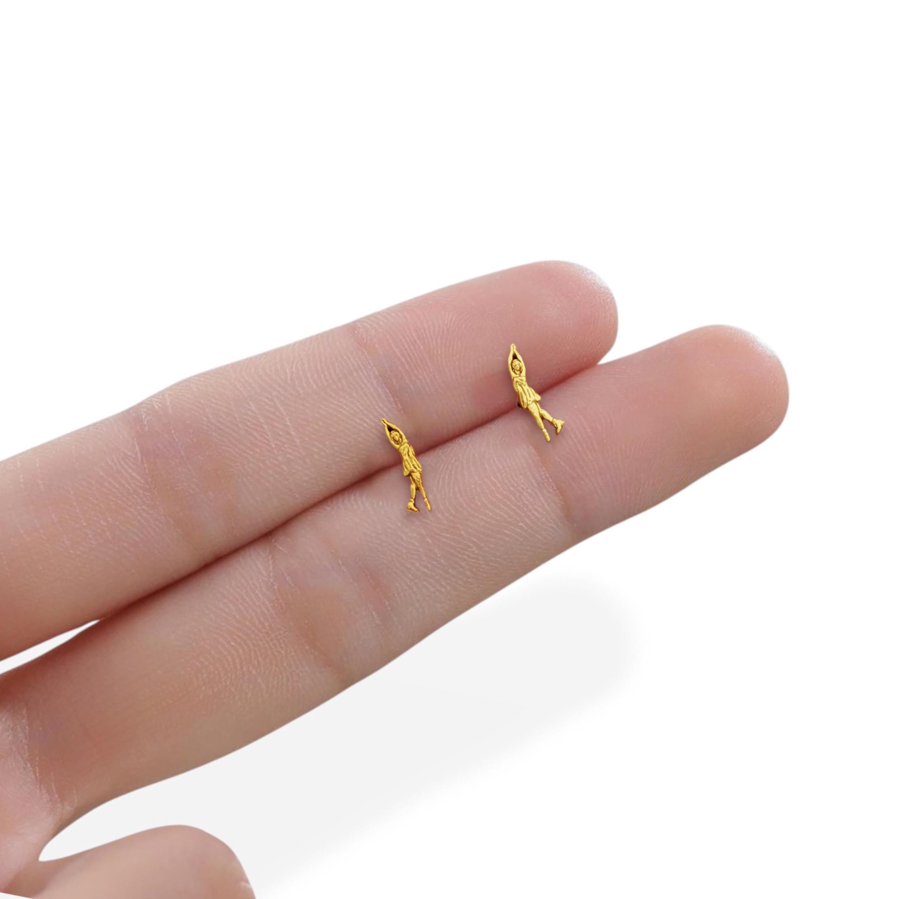Minimalist Gold Earrings for Women, Figure Skating Jewelry, 925 Sterling Silver Sports Gift for Athlete, Skater, or Coach, Stud Earrings.