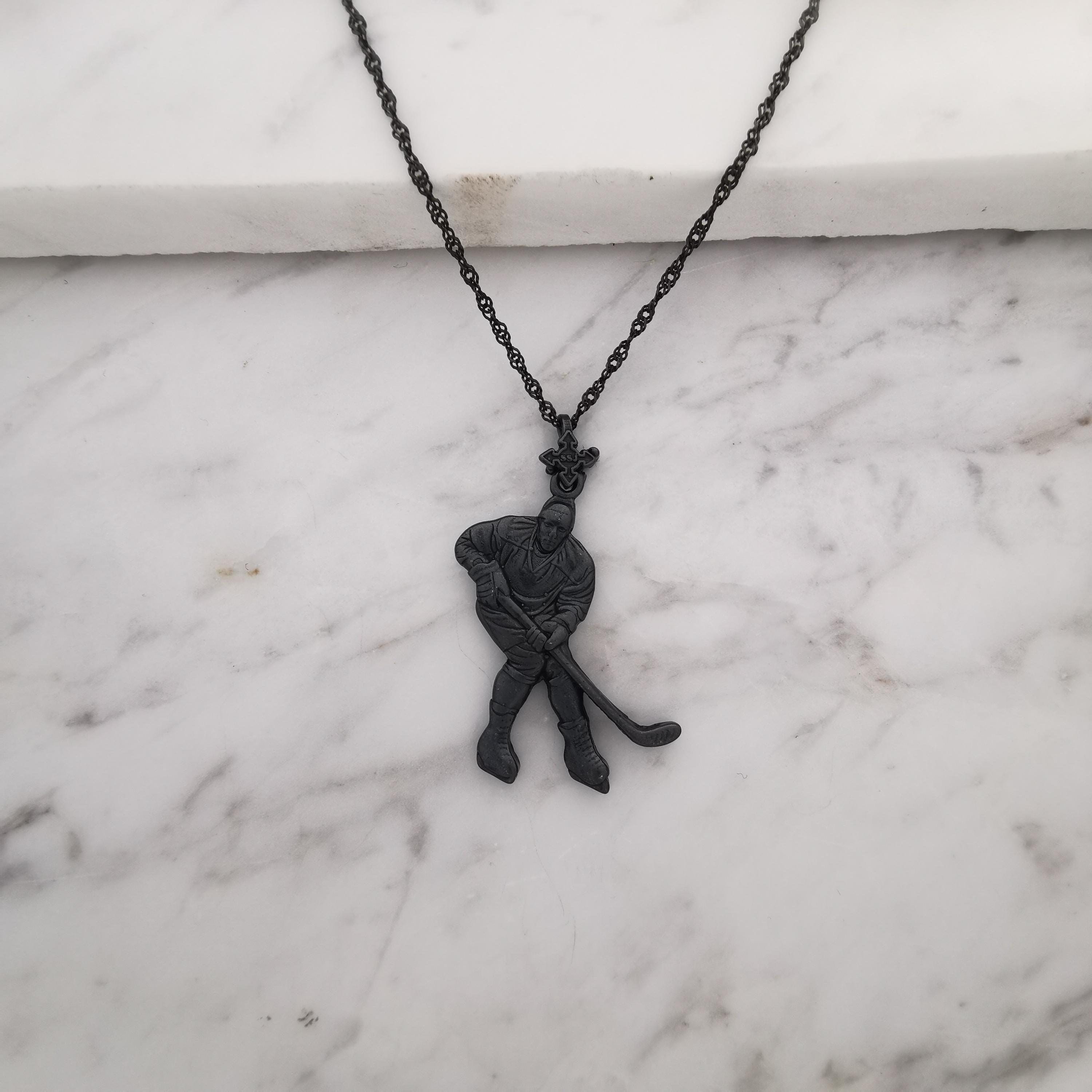 Ice Hockey Jewelry Pendant for Men – Oxidized Black 925 Silver Gift – Handcrafted Sport Charm for Players – Necklace