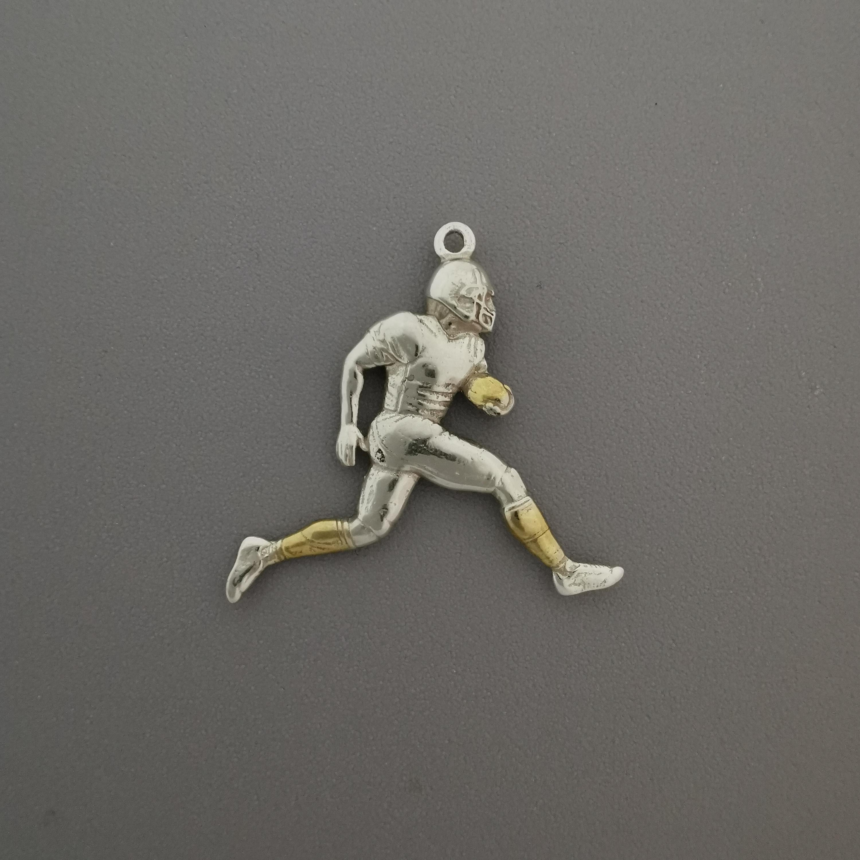 American Football Jewelry Pendant for Men – Silver with Partial Gold Plating 925 Gift Elegant Two-Tone Sports Accessory for Players Necklace