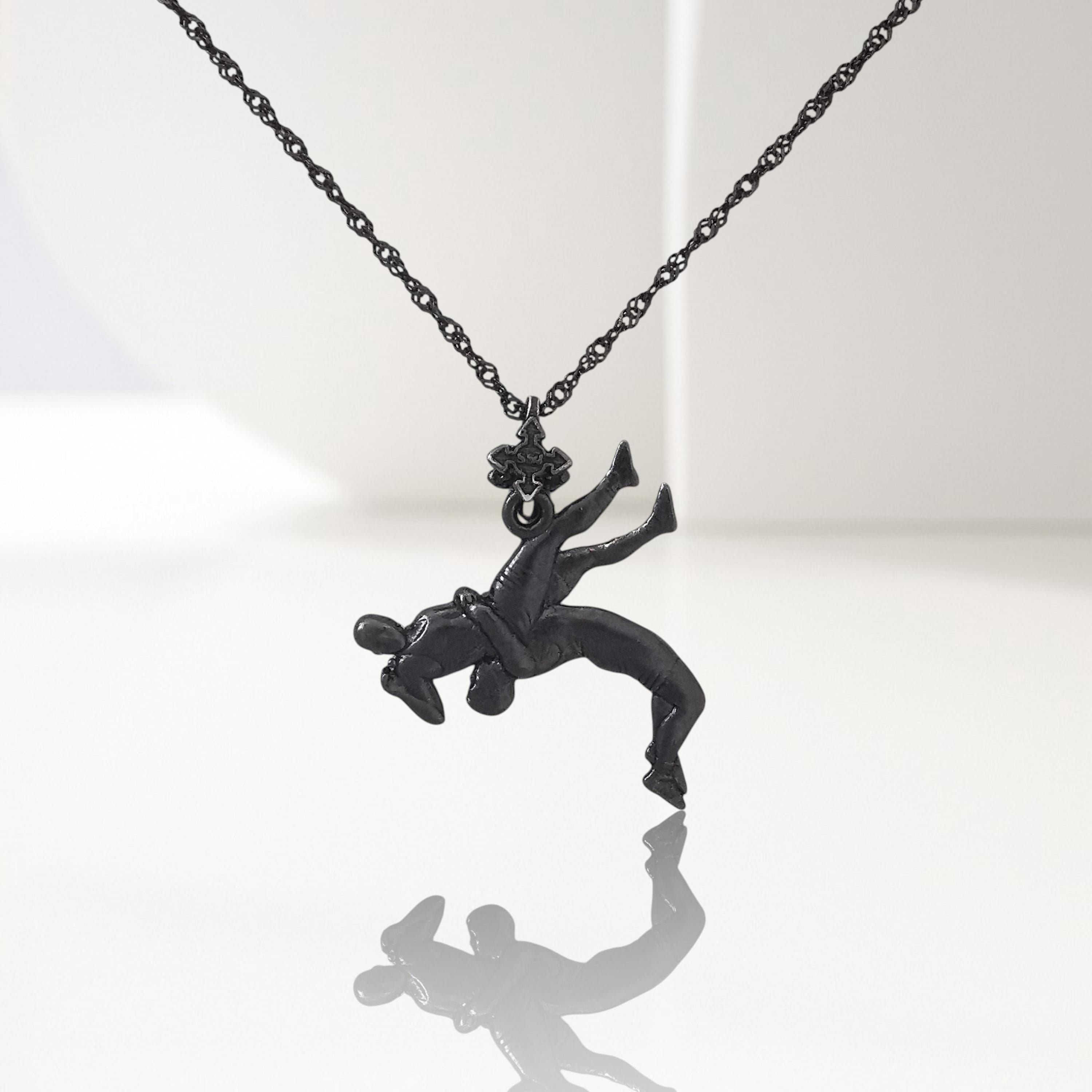 Wrestling Jewelry Pendant for Men – Oxidized Black 925 Silver Gift – Sports Accessory for Wrestlers and Combat Sport Lovers – Necklace