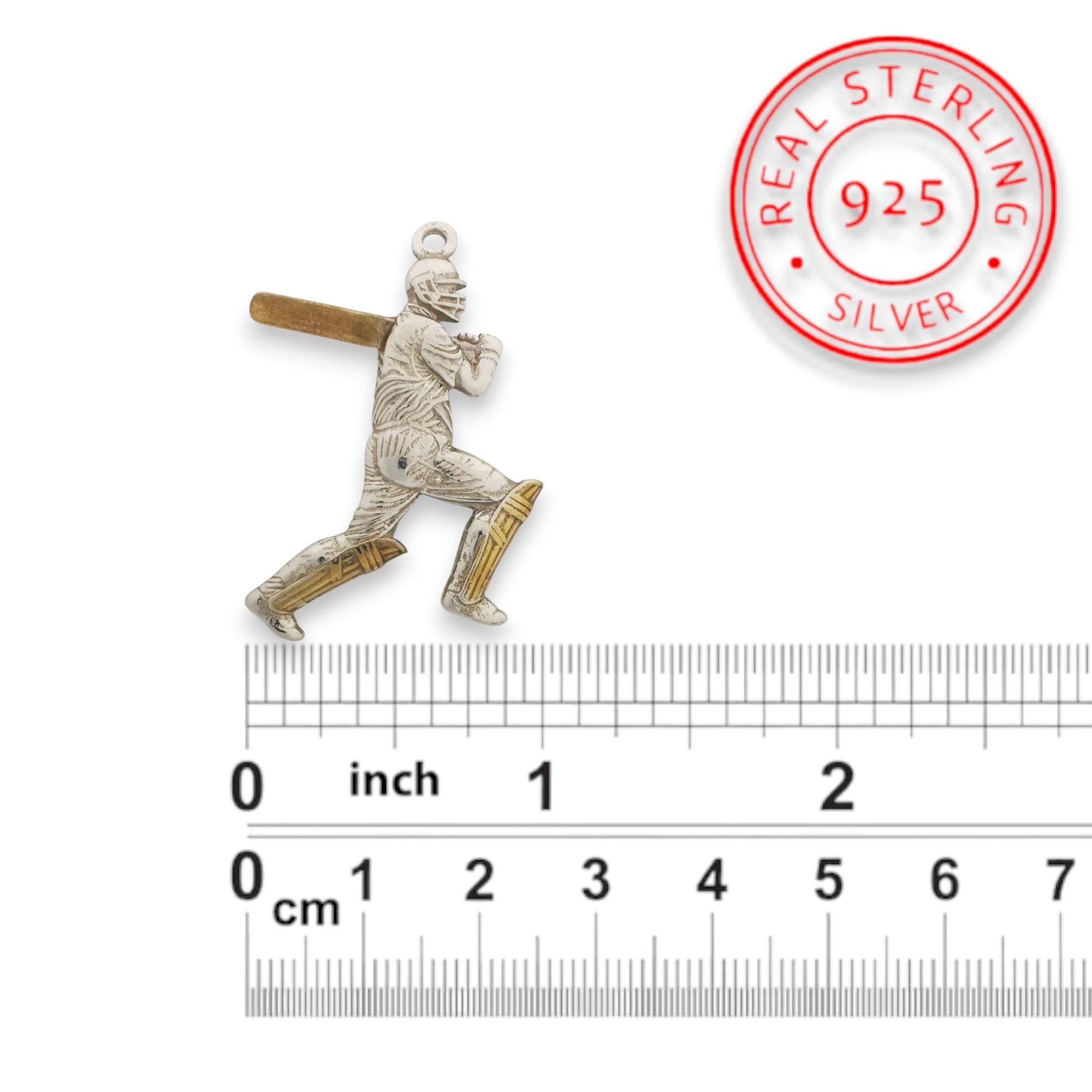 Cricket Pendant for Men – Two-Tone 925 Silver Necklace with Gold Accent – Elegant Sports Jewelry Gift for Player or Coach