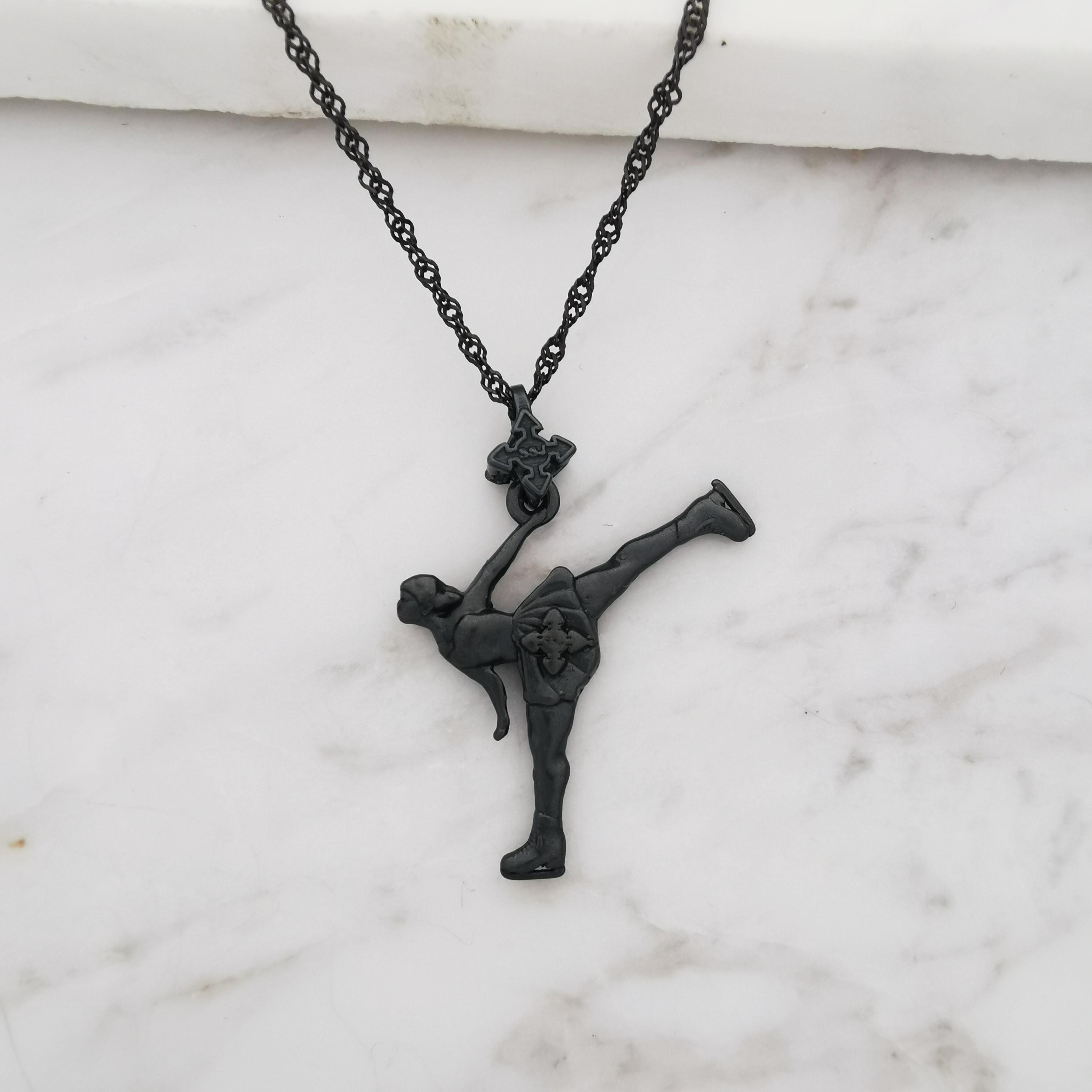 Figure Skating Jewelry Pendant for Women – Oxidized Black 925 Silver Gift – Handcrafted Sports Accessory for Teens – Necklace
