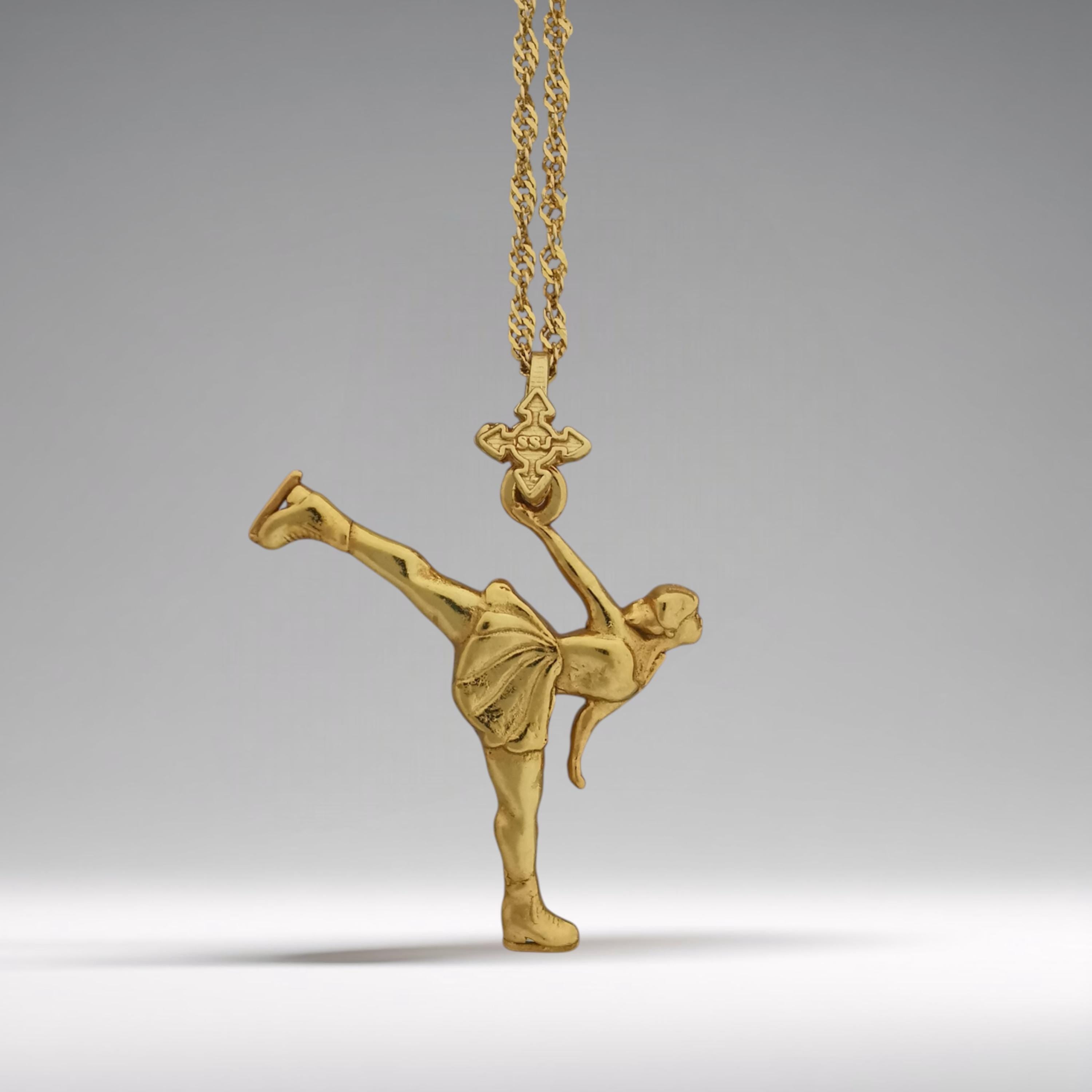 Figure Skating Jewelry Pendant for Women – Gold-Plated 925 Silver Gift – Handcrafted Sports Accessory for Teens – Necklace