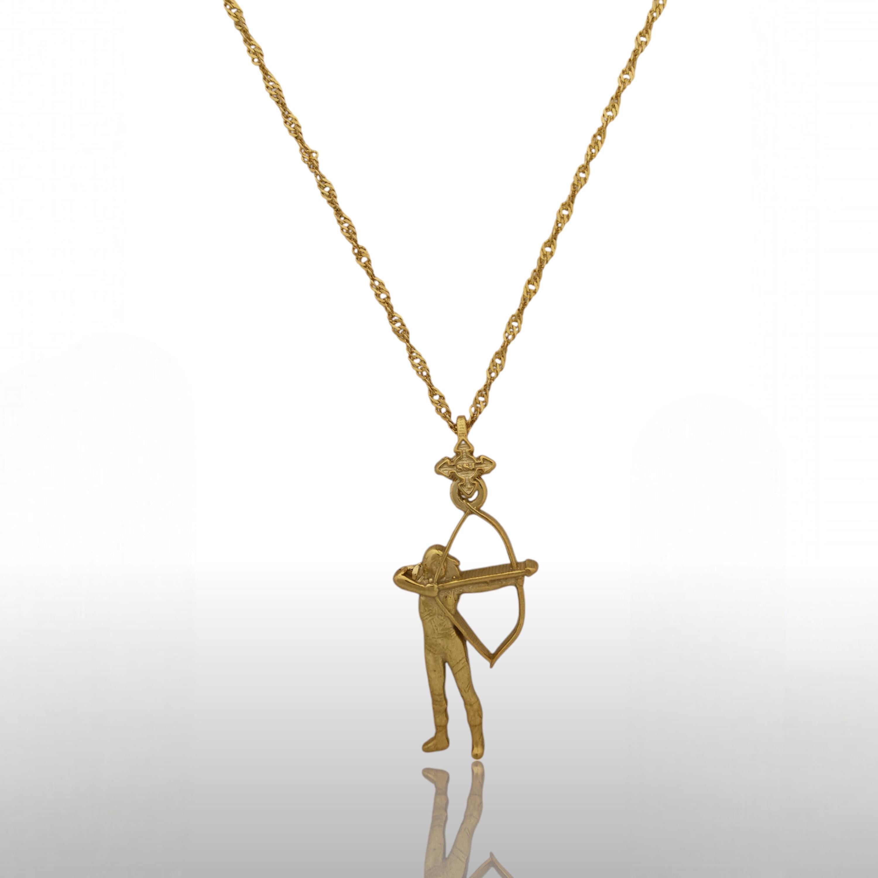 Woman with Bow and Arrow Jewelry – Gold Plated 925 Silver Pendant – Elegant Gift for Archer Girl, Athlete or Performer - Necklace