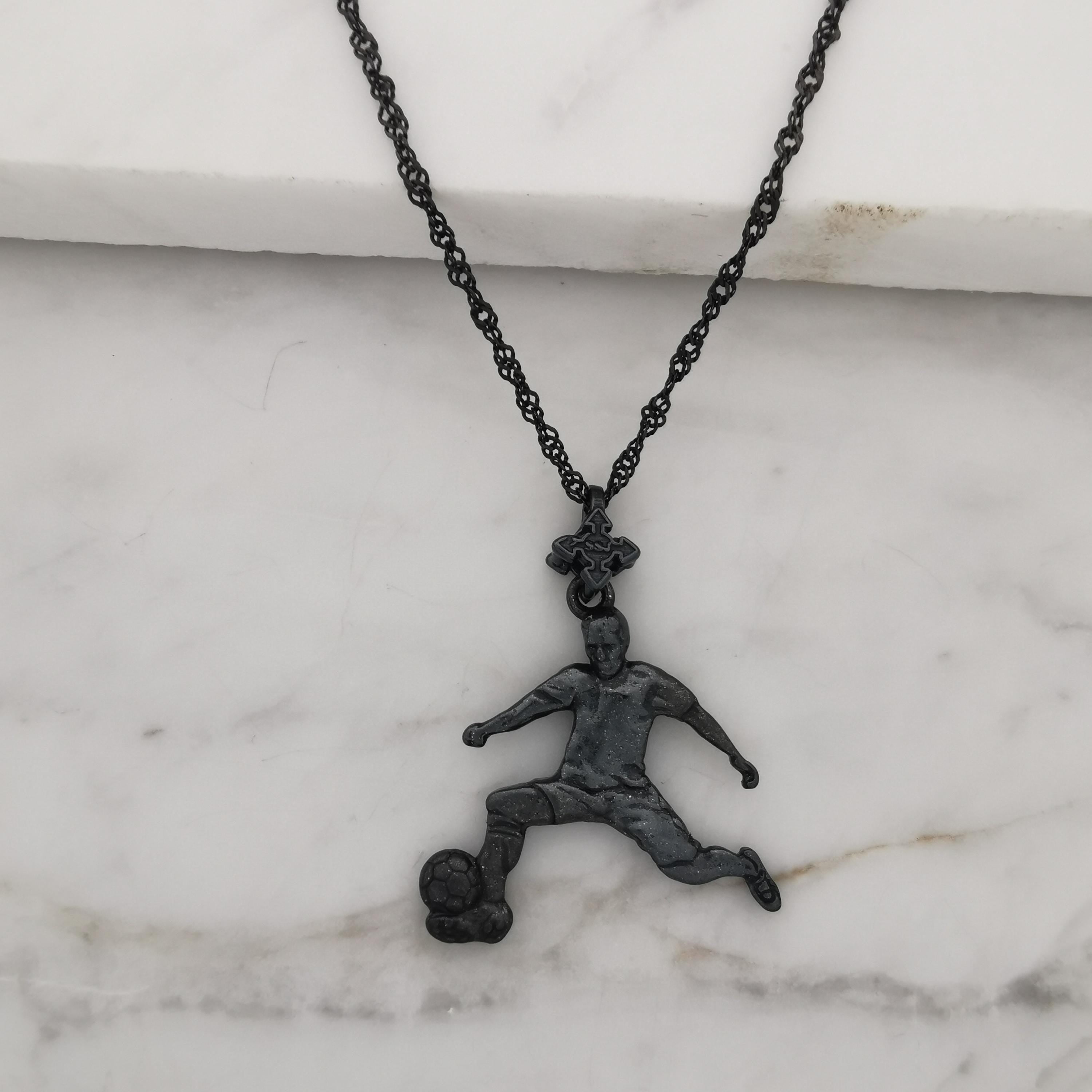 Football (Soccer) Jewelry Pendant for Men – Oxidized Black 925 Silver Gift – Handcrafted Sport Charm for Players – Necklace