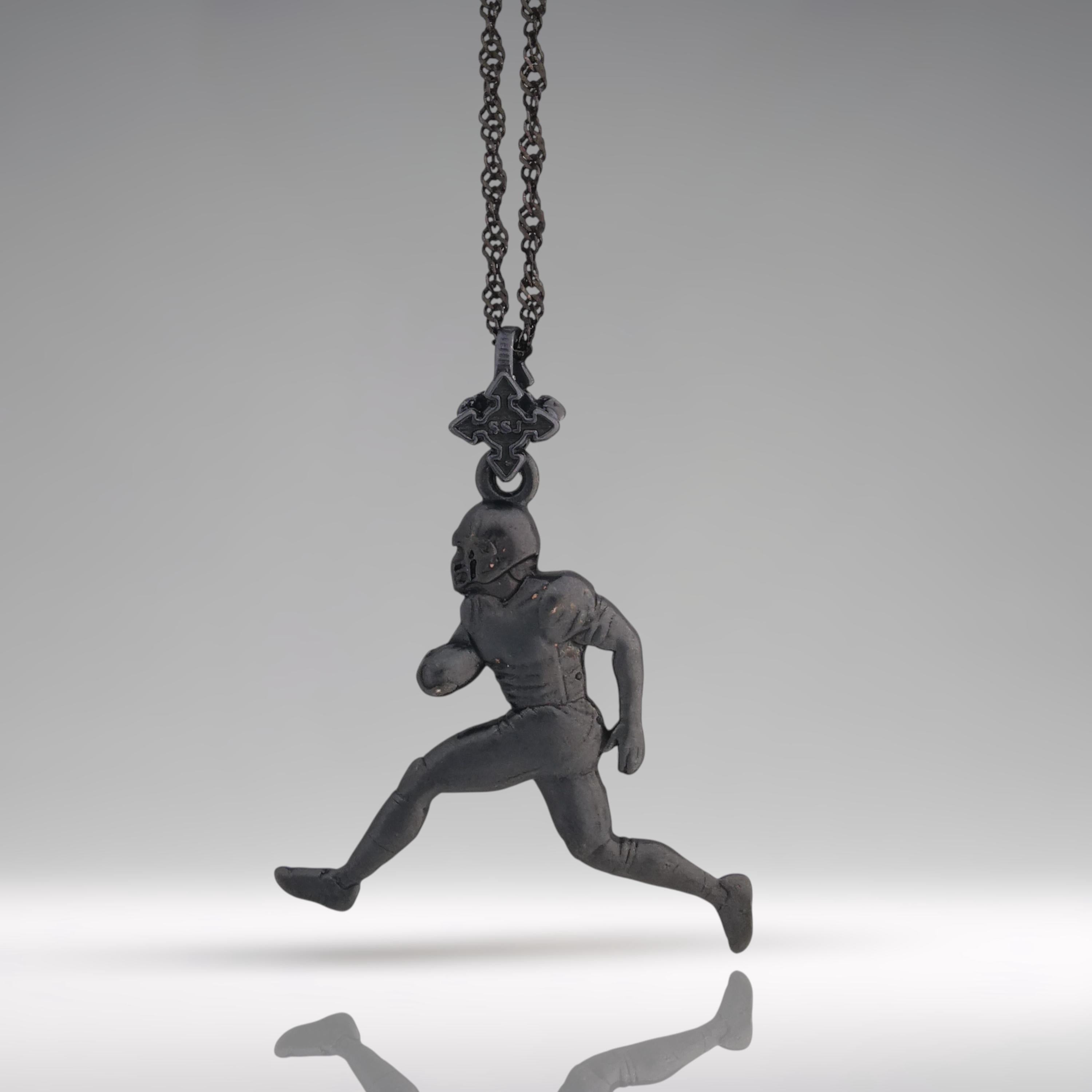 American Football Jewelry Pendant for Men – Oxidized Black 925 Silver Gift – Bold Sports Accessory for Players and Sports Lovers – Necklace