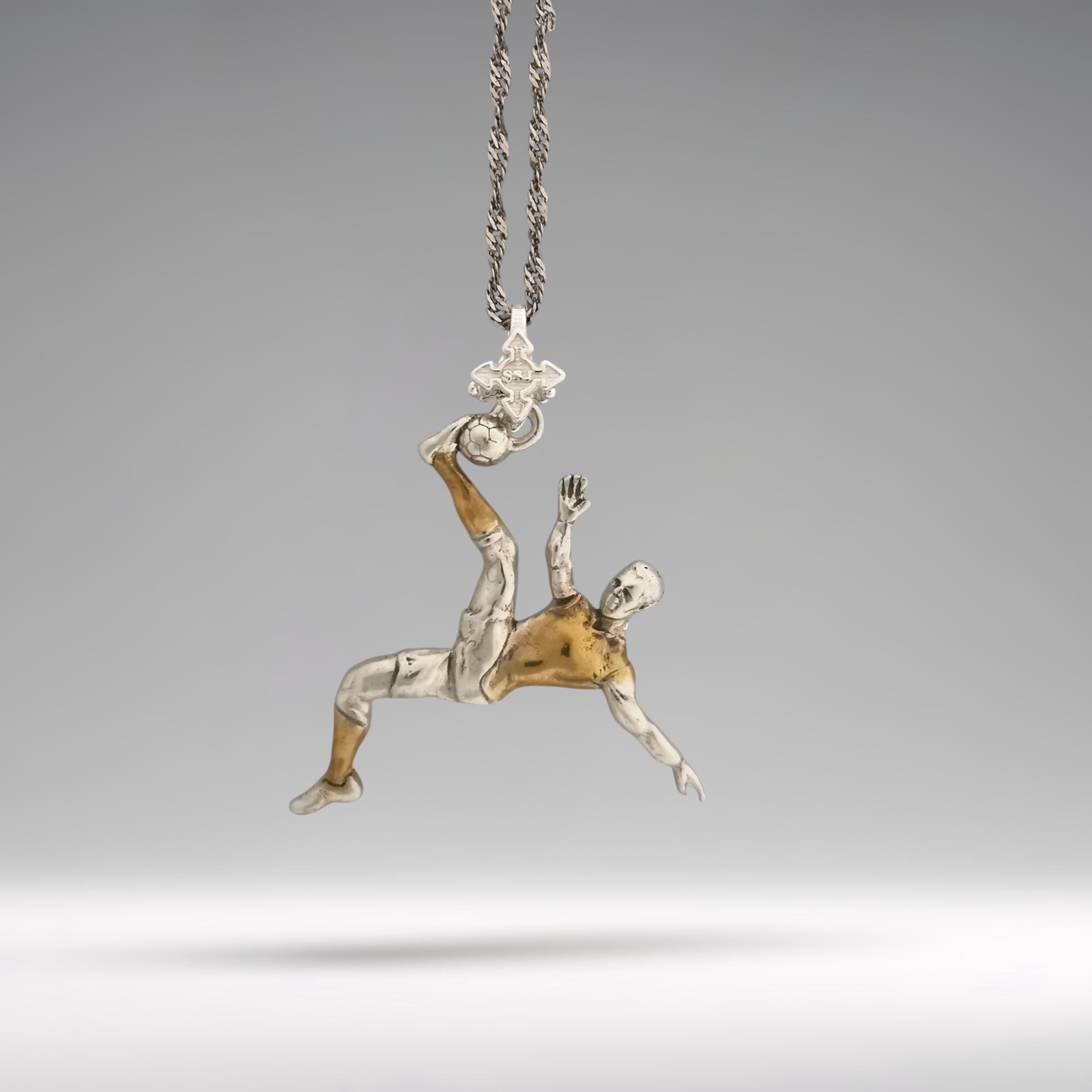 Football (Soccer) Pendant for Men – 925 Silver with Partial Gold Plating Jewelry Gift – Handcrafted Sports Charm for Players, Necklace