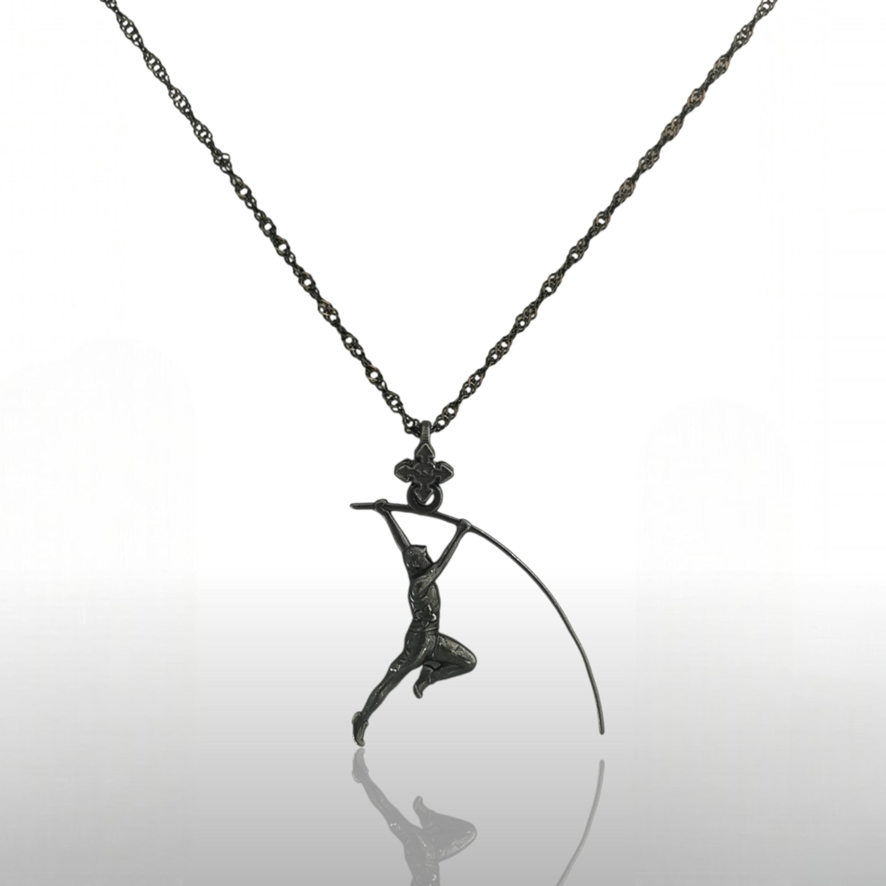 Pole Vault Pendant for Men – Black Oxidized 925 Silver Jewelry – Track and Field Necklace Gift for Athlete, Coach or Vaulting Champion